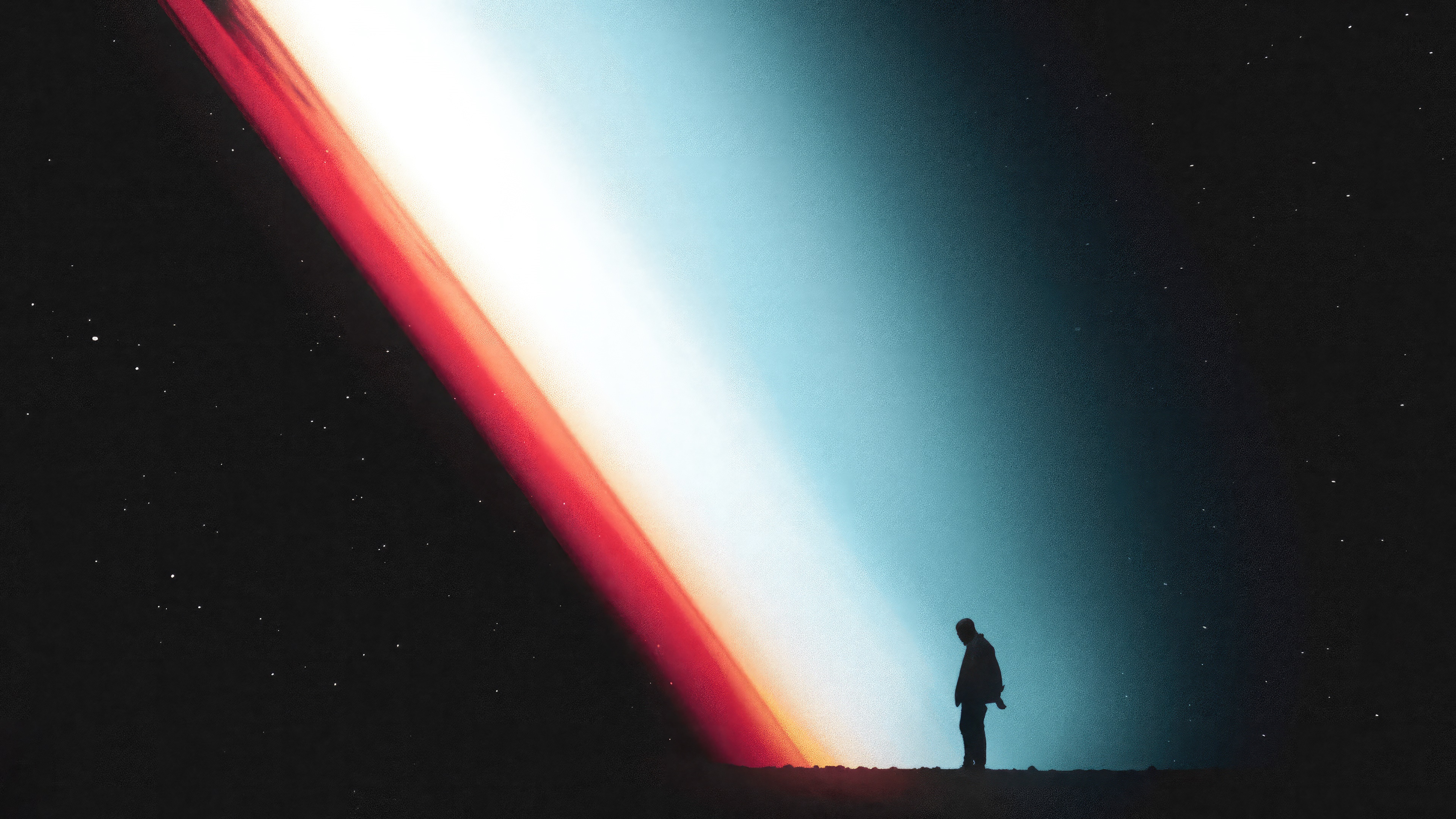 Man standing in a beam of light in space HD Wallpaper