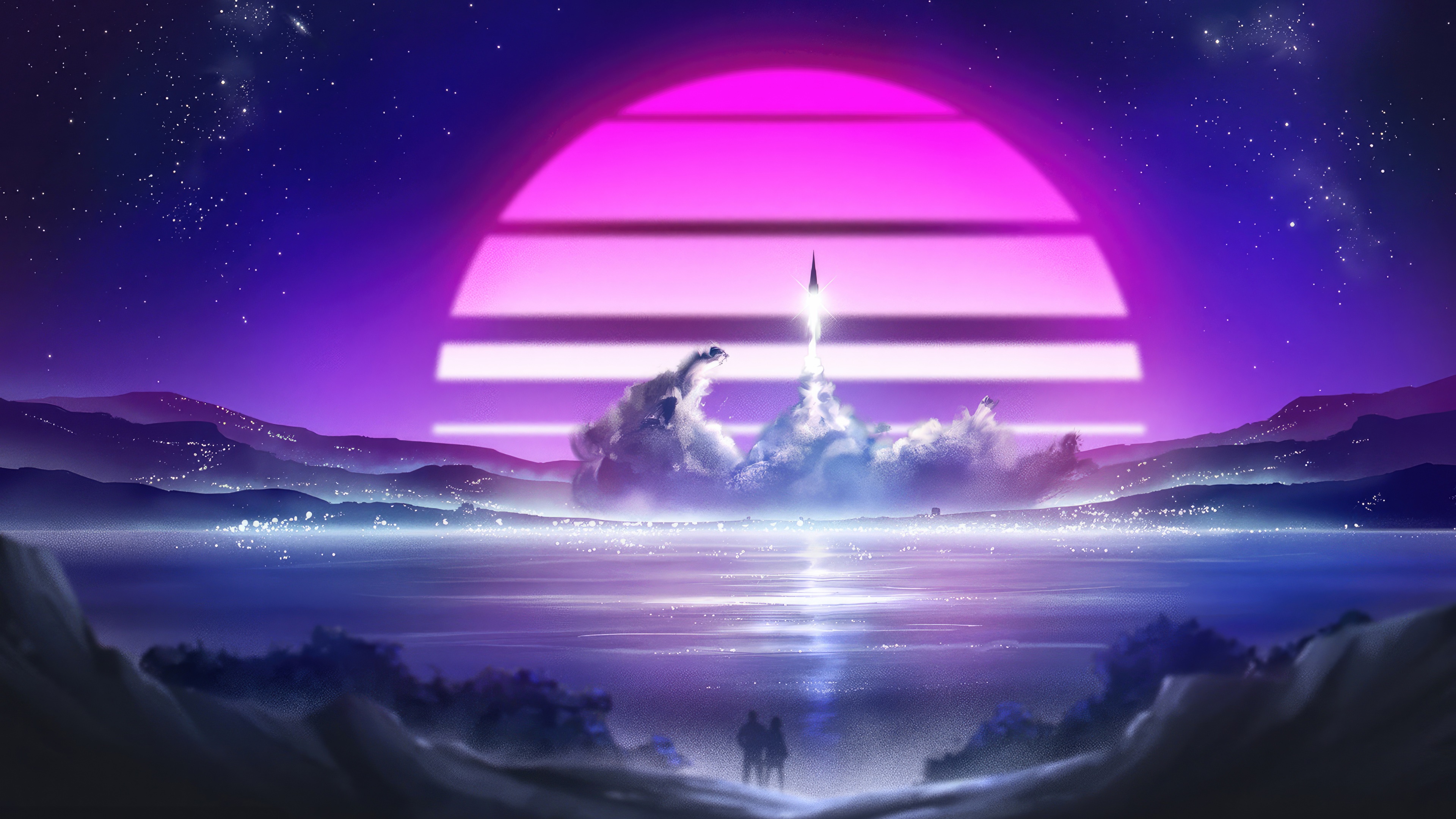 Synthwave Rocket Launch 4K HD Wallpaper