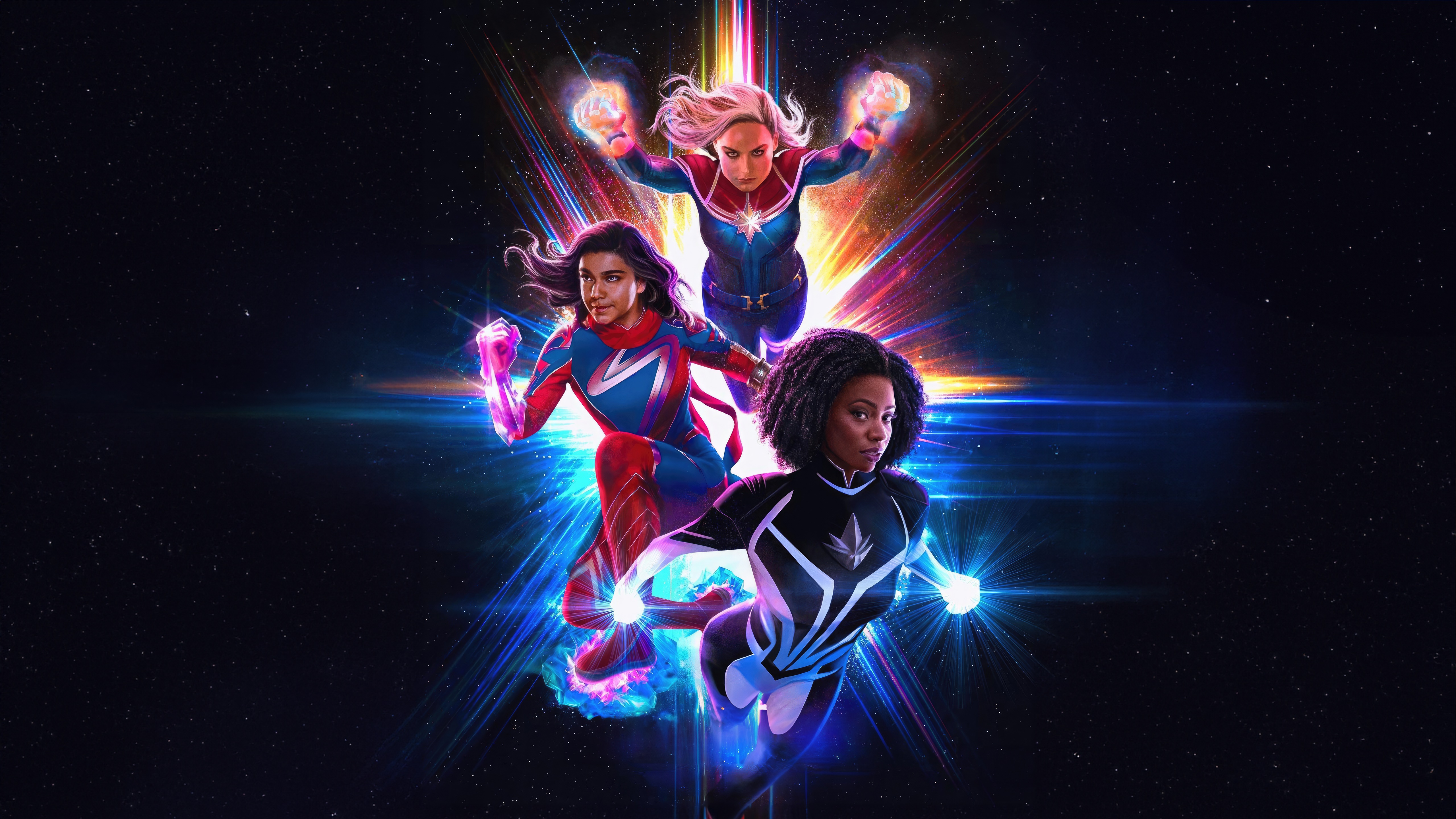 Captain Marvel, Ms. Marvel, and Monica Rambeau in Space HD Wallpaper