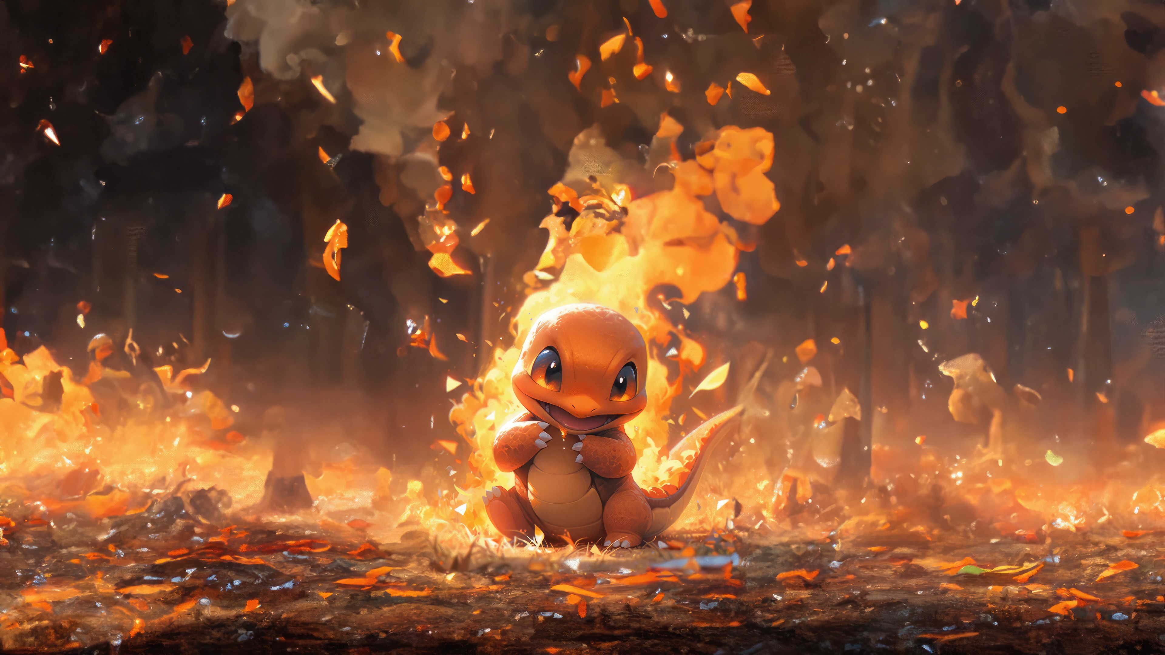Charmander in a burning forest HD Wallpaper