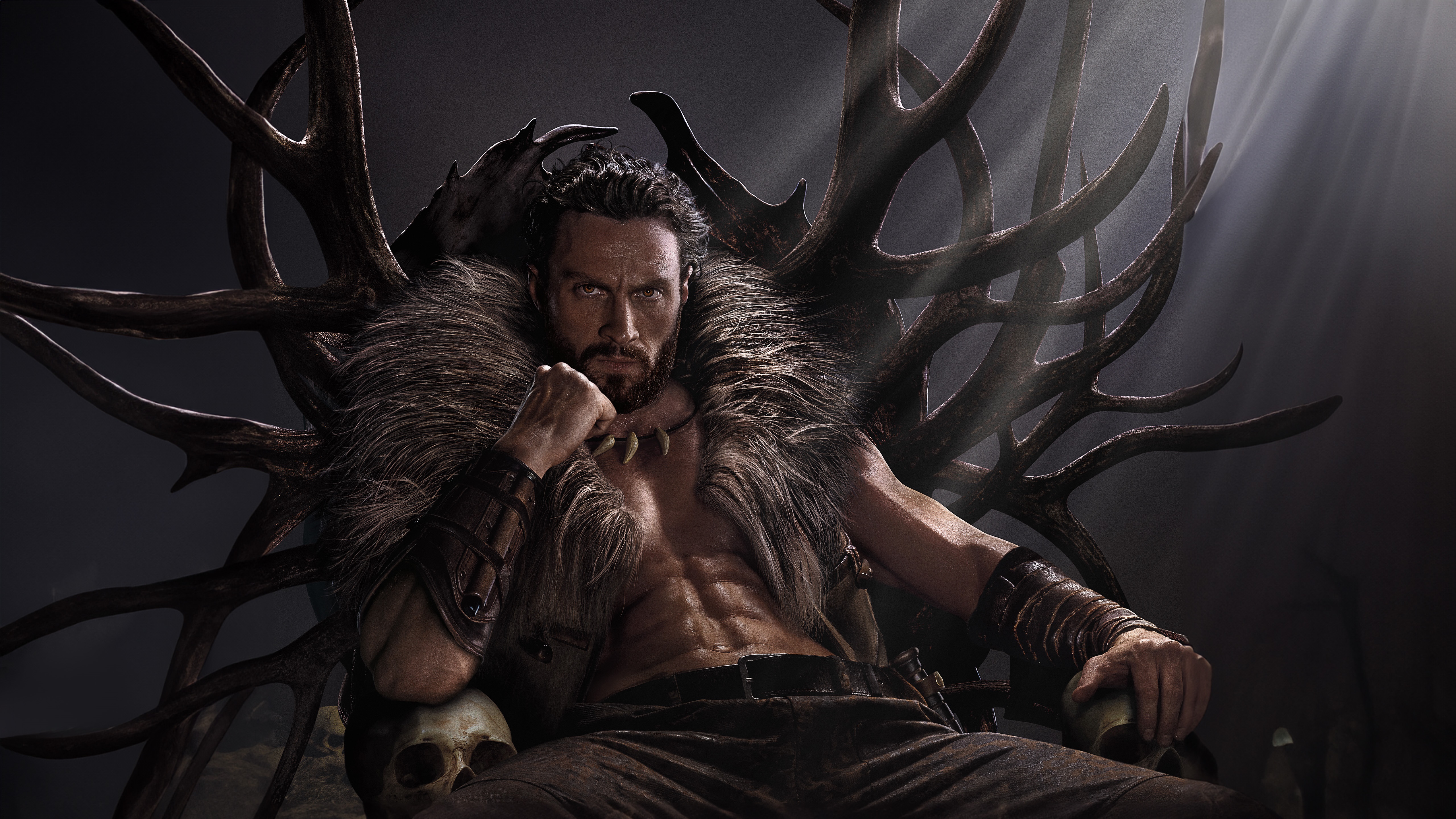 Kraven the Hunter sitting on a throne of antlers HD Wallpaper