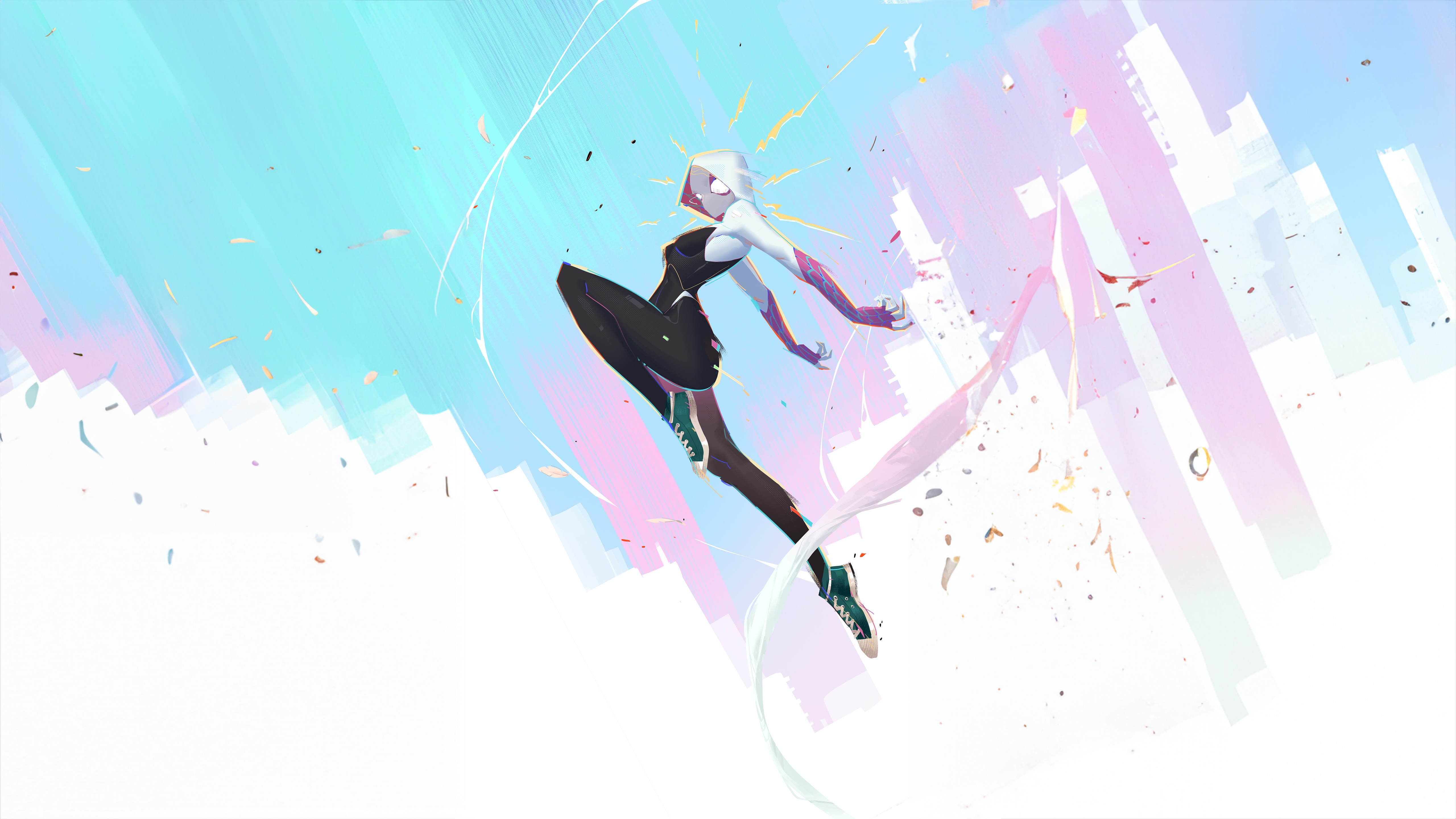 Gwen Stacy in a dynamic pose with abstract background HD Wallpaper