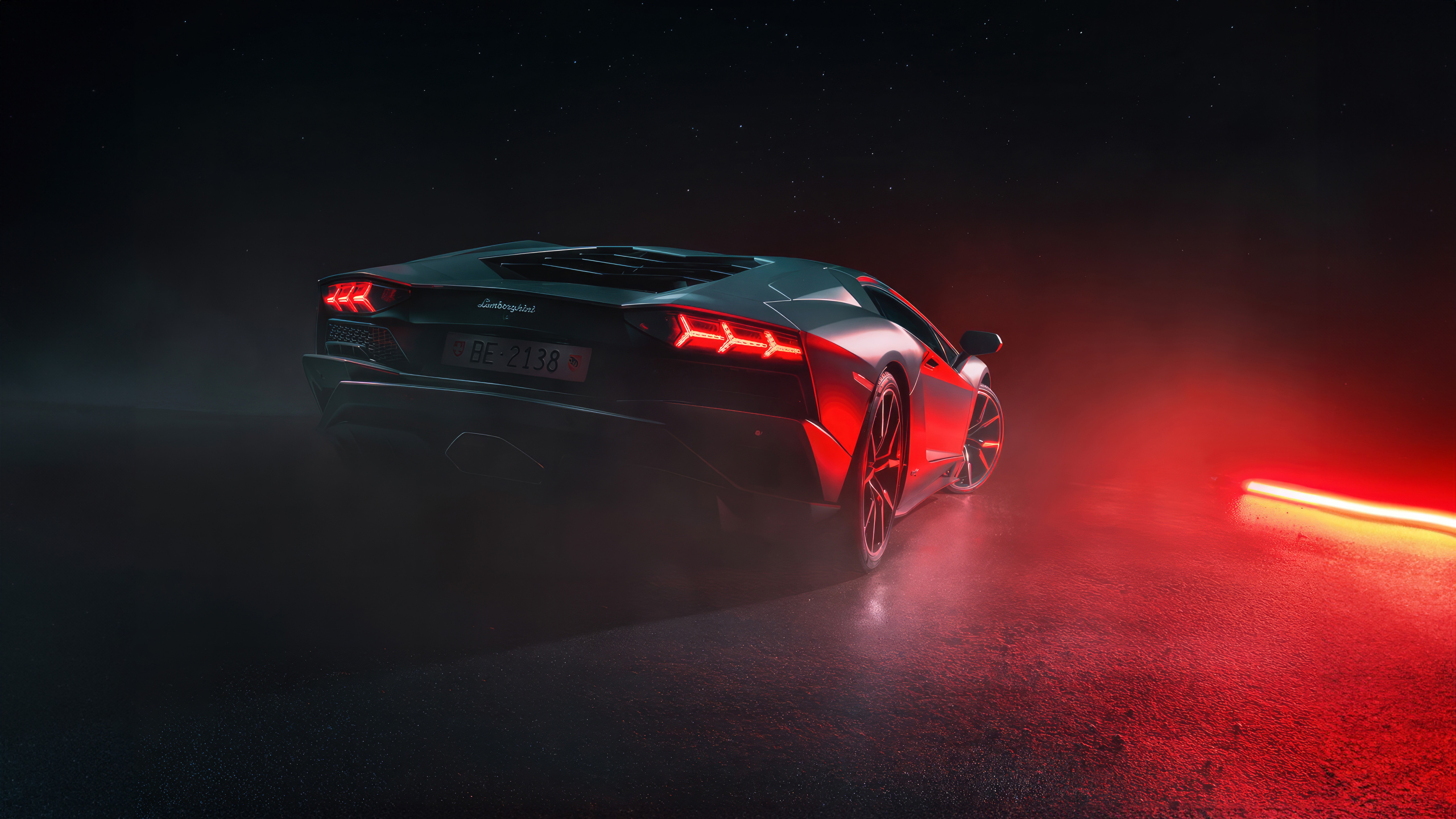 Lamborghini Aventador in Red Light HD Wallpaper