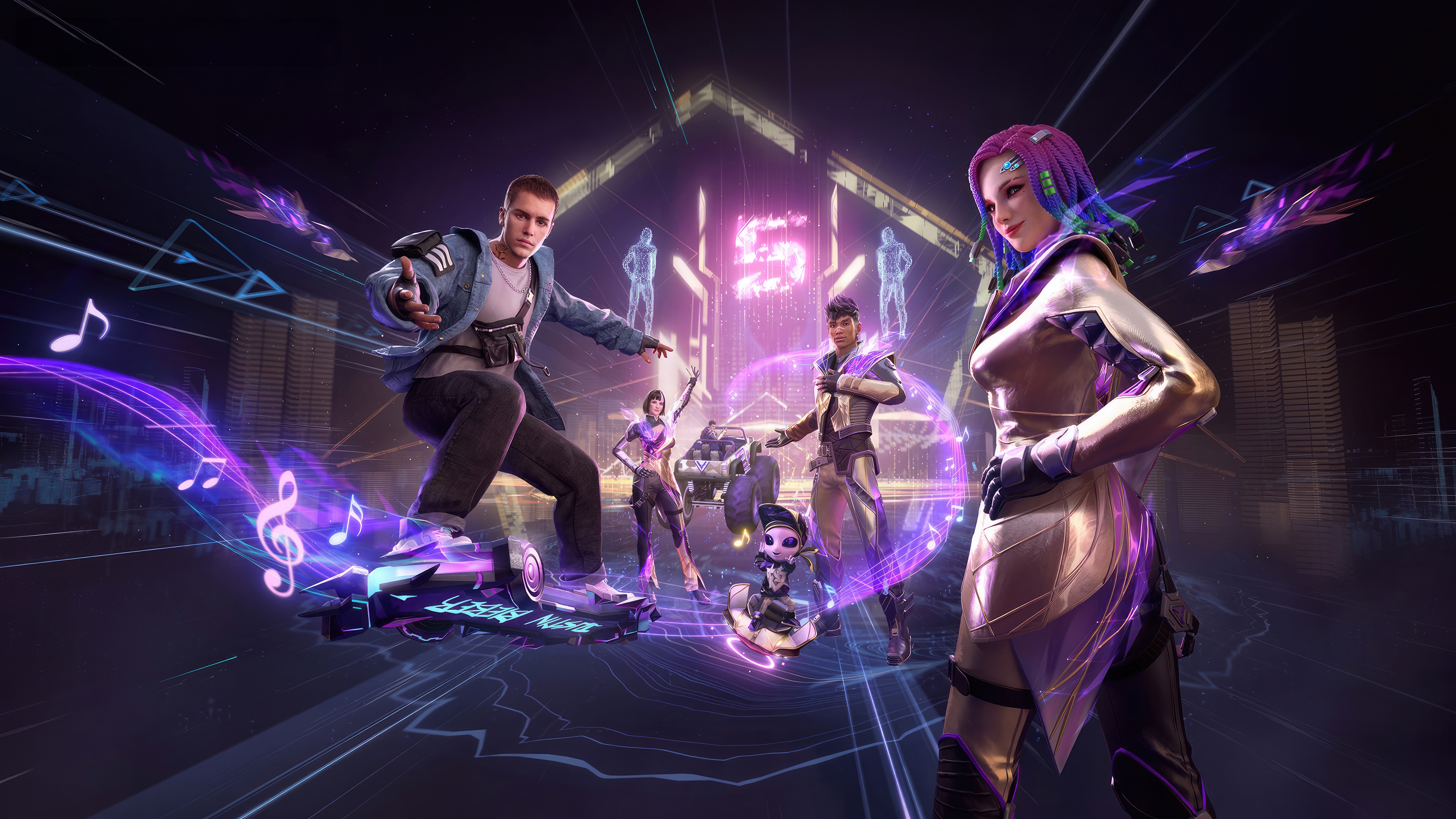 Garena Free Fire characters with futuristic city background HD Wallpaper