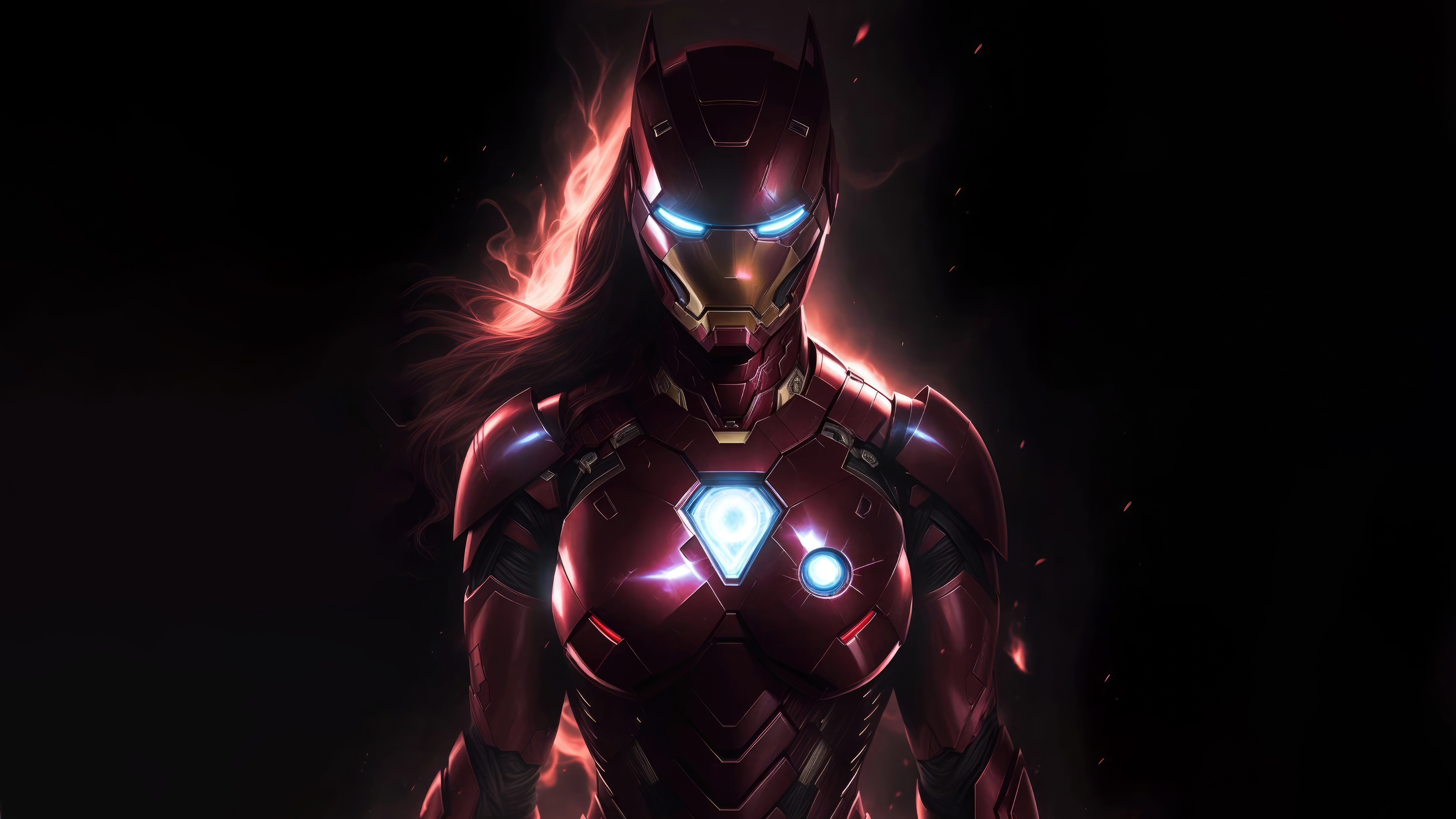 Artwork of Iron Man with red flames HD Wallpaper