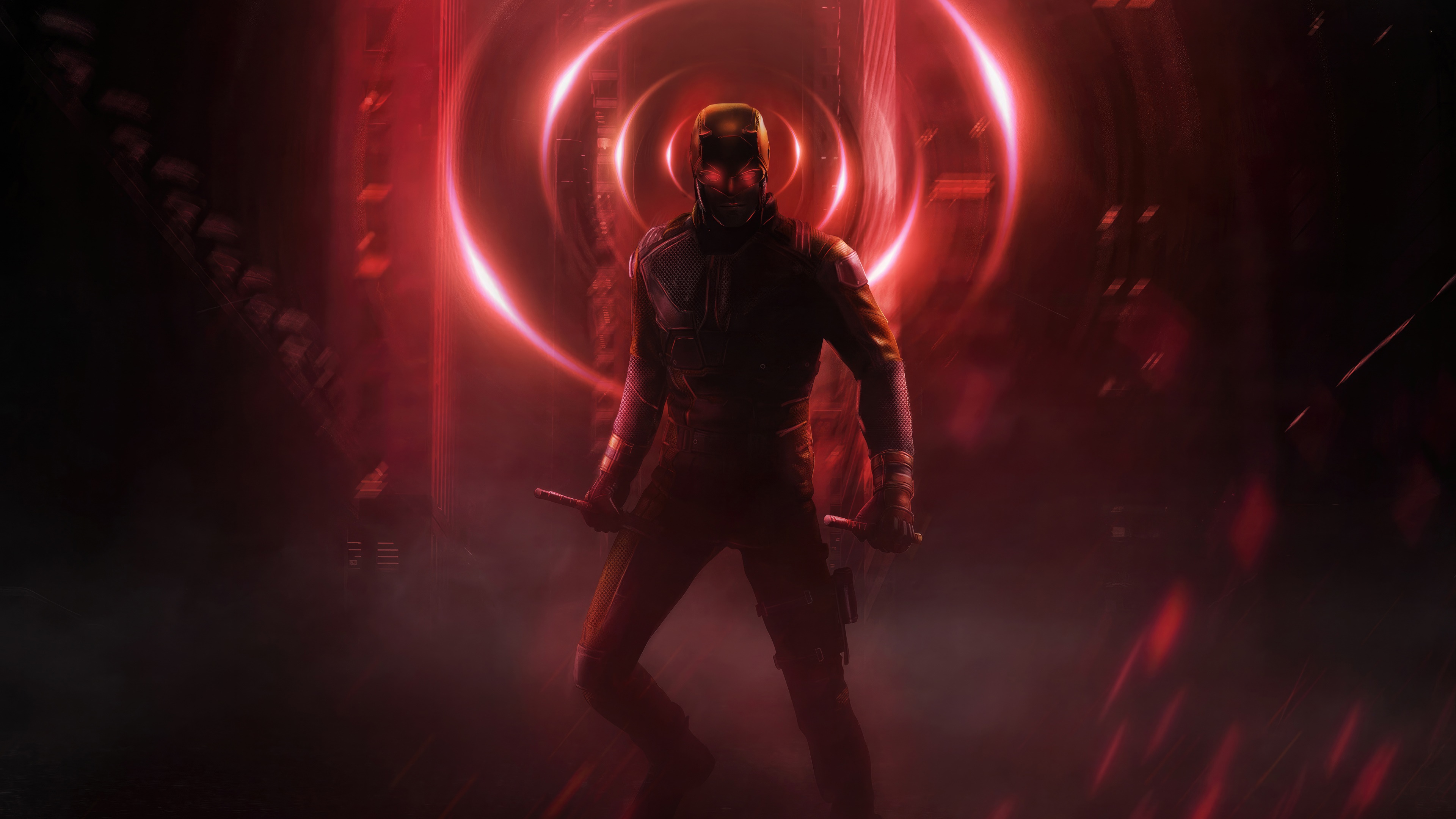 Daredevil Artwork with Red Circular Background HD Wallpaper