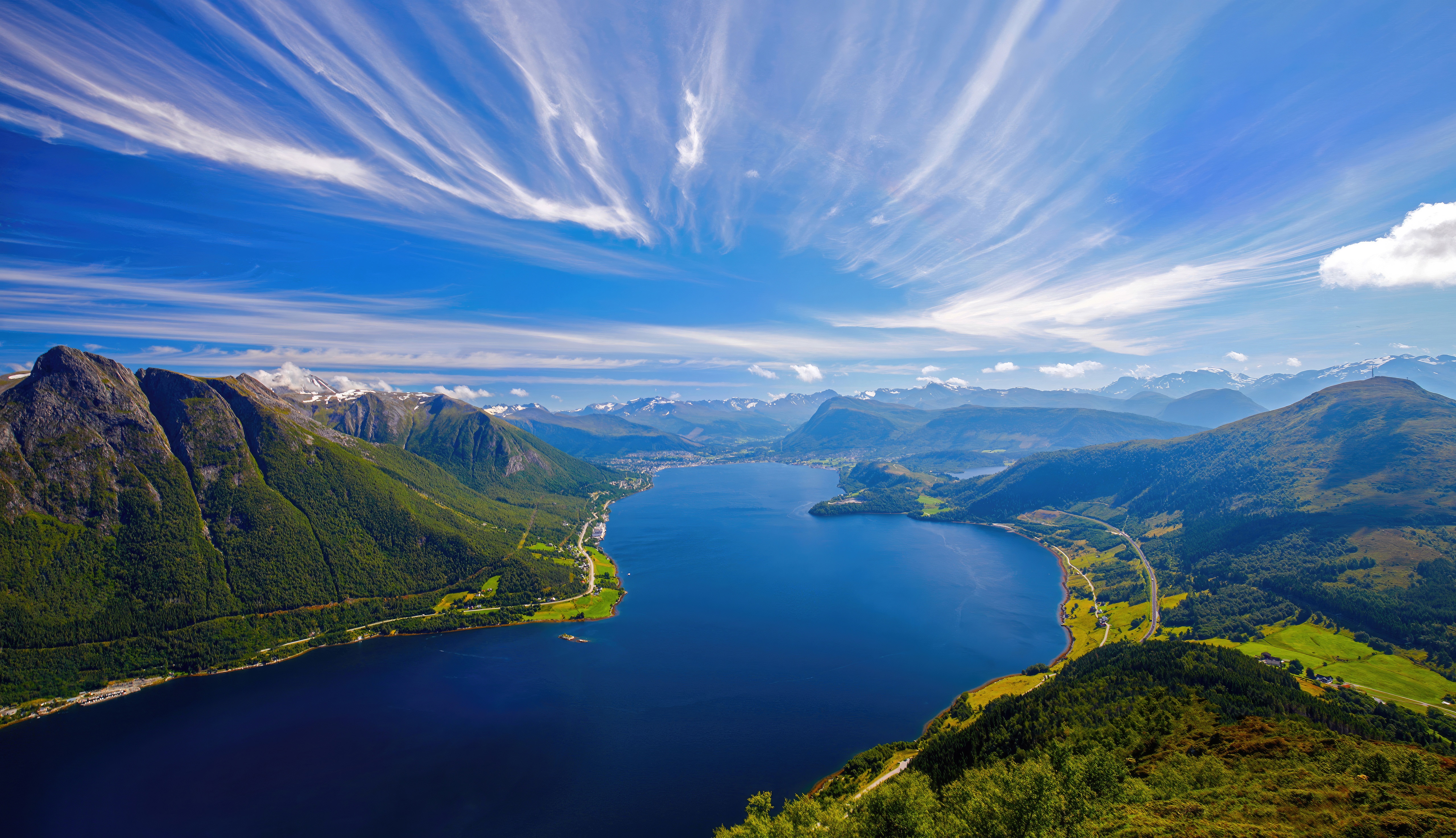 Norway fjord with mountains and dramatic sky HD Wallpaper