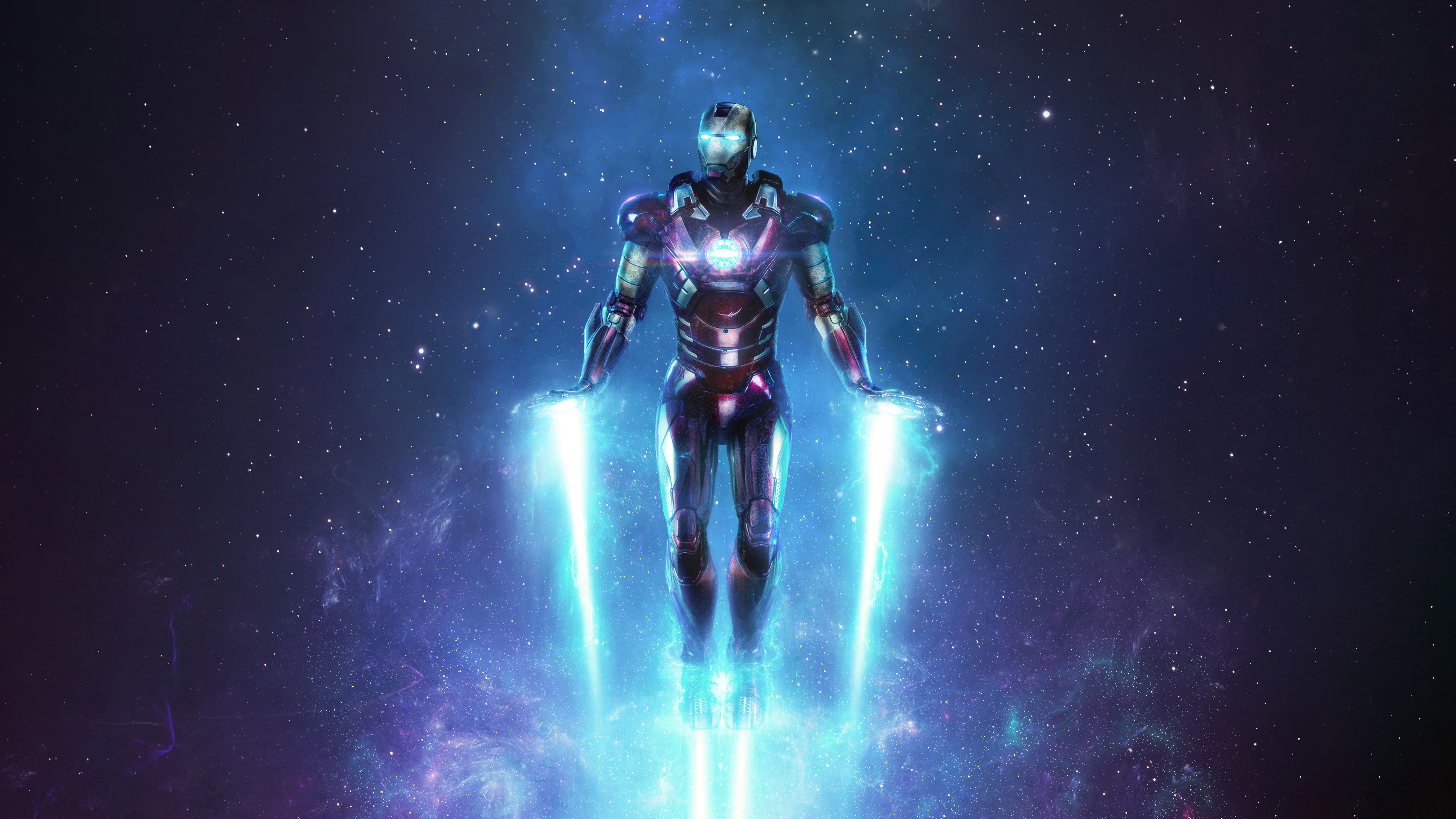 Iron Man in Space with Blue Energy HD Wallpaper
