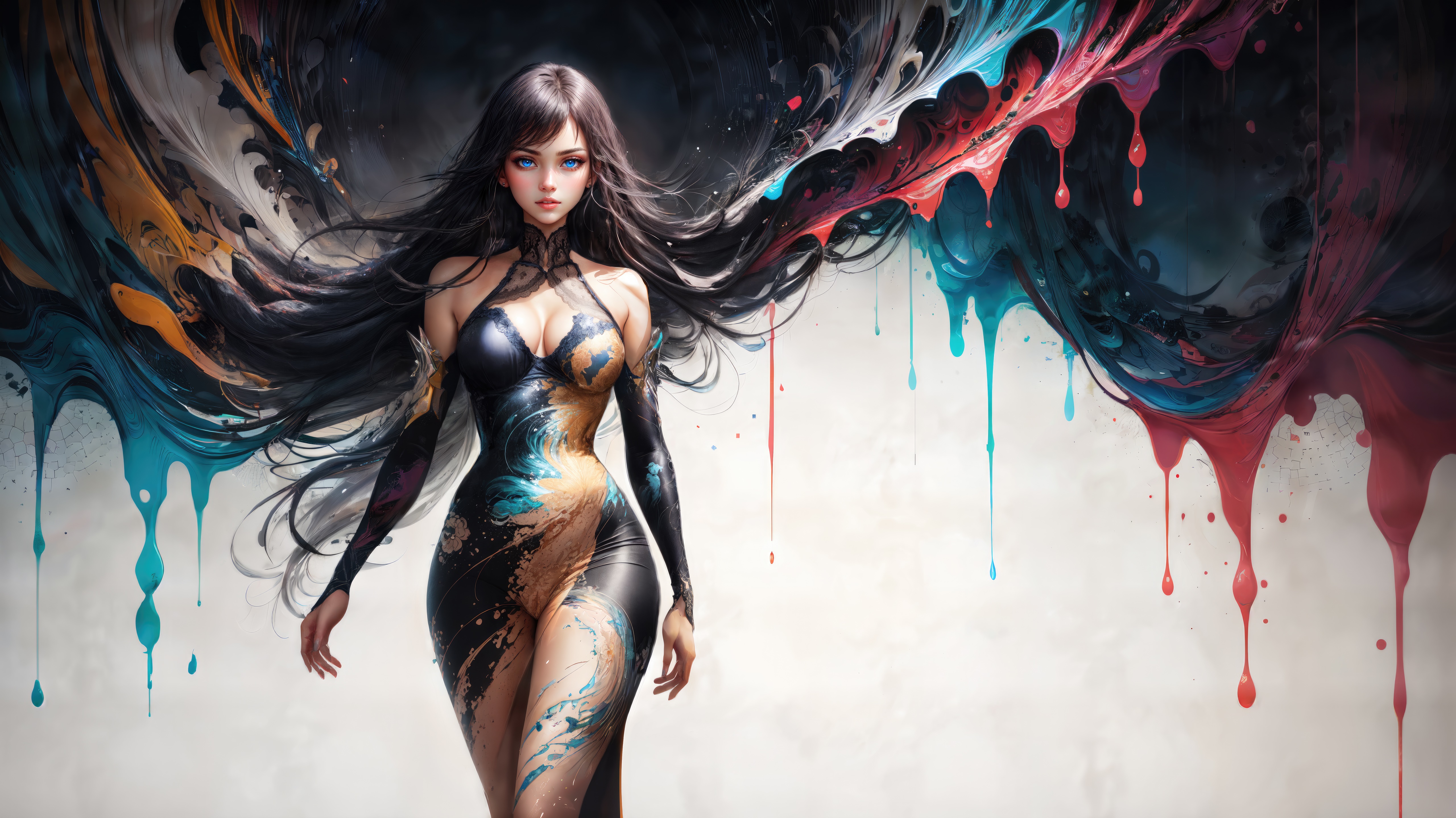 Fantasy Girl with Dripping Paint HD Wallpaper