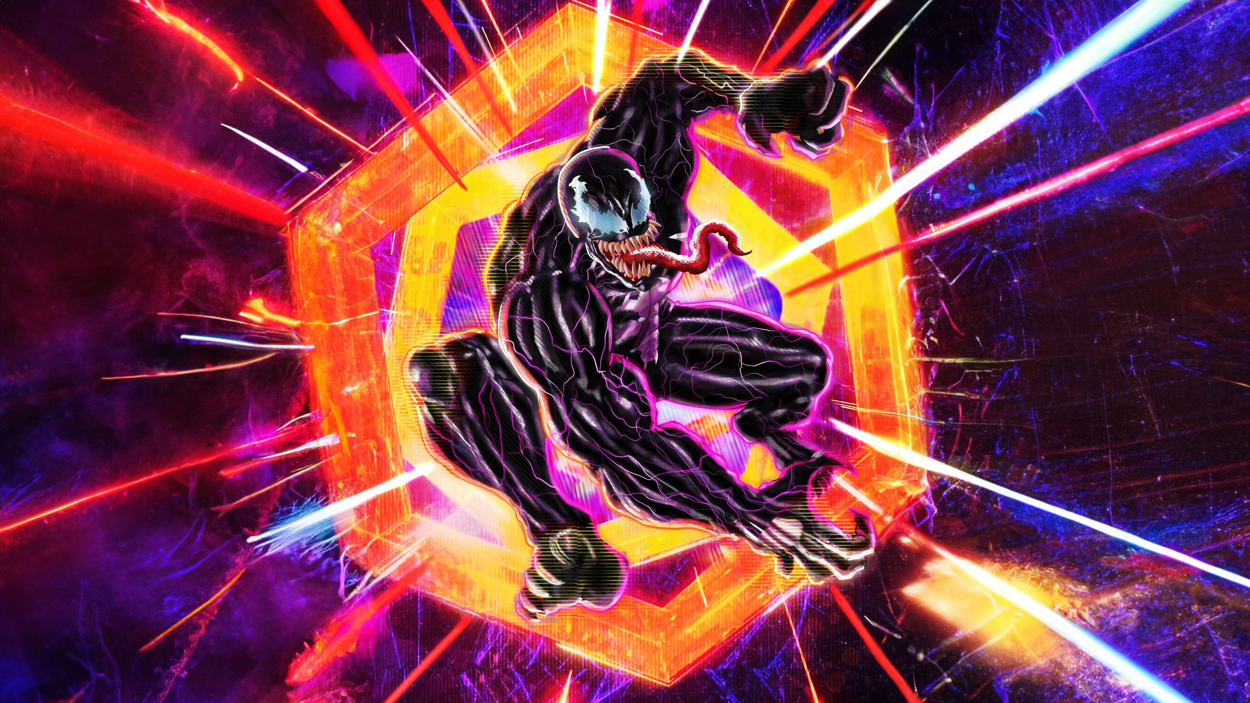 Venom in a Neon Geometric Portal 4K HD Wallpaper