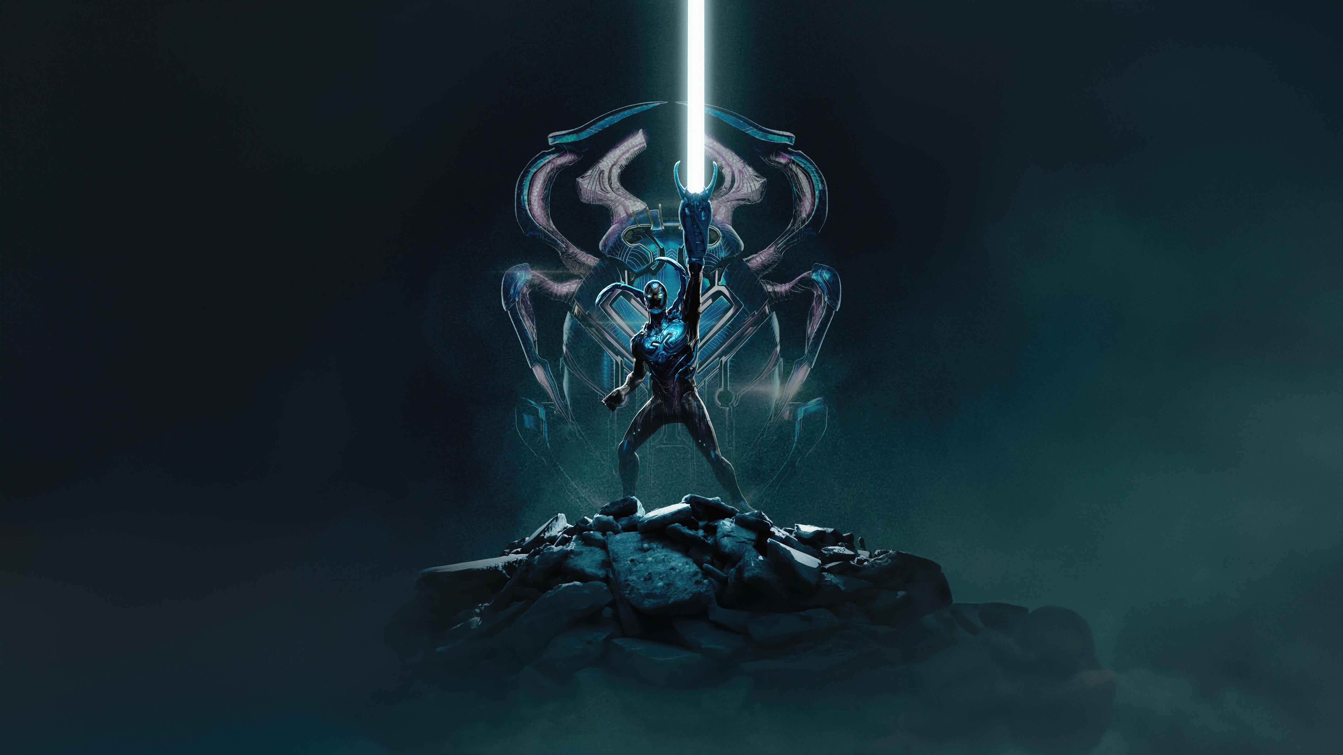 Blue Beetle holding a light beam HD Wallpaper