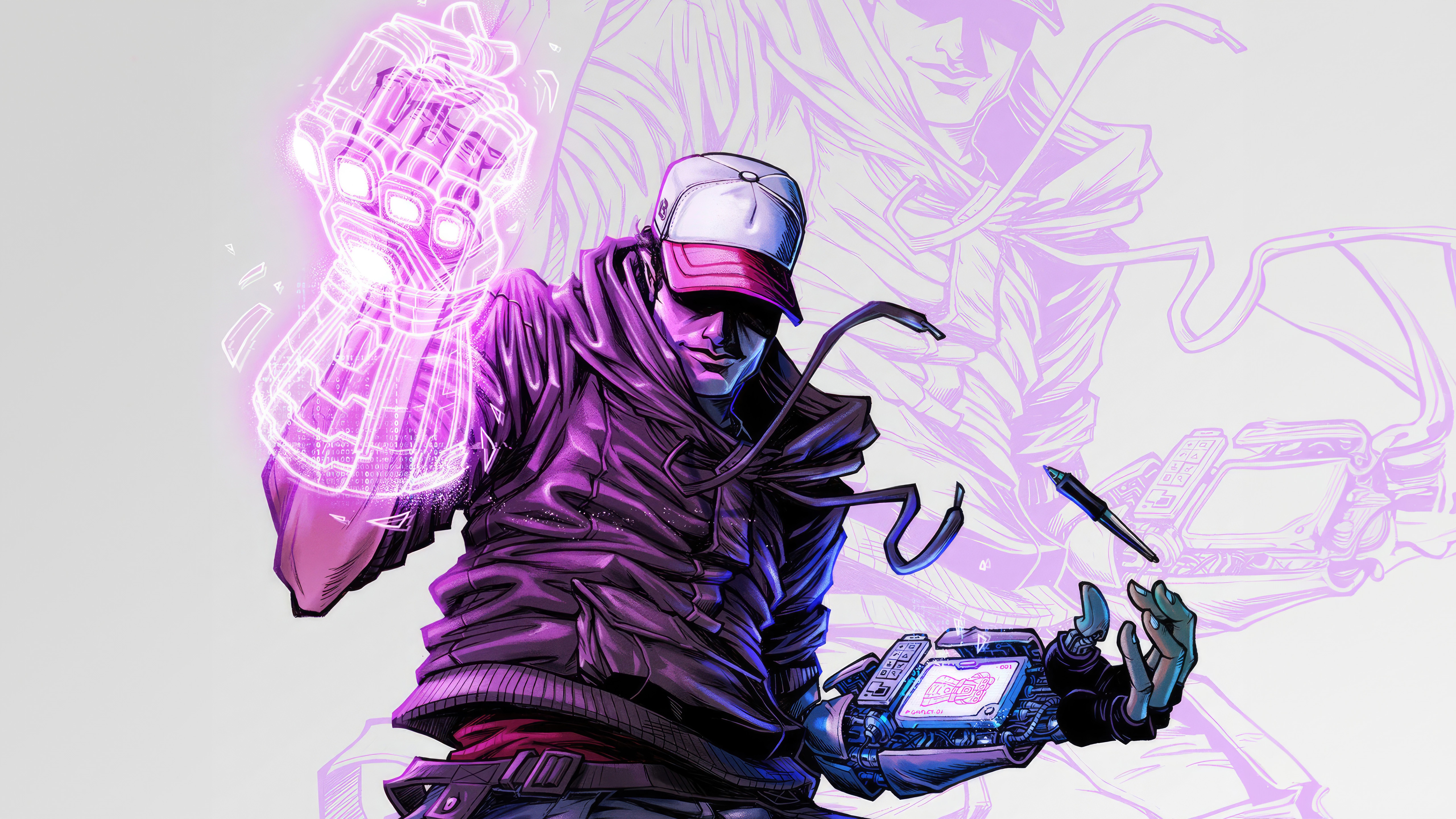 Artwork of a man with a holographic gauntlet HD Wallpaper