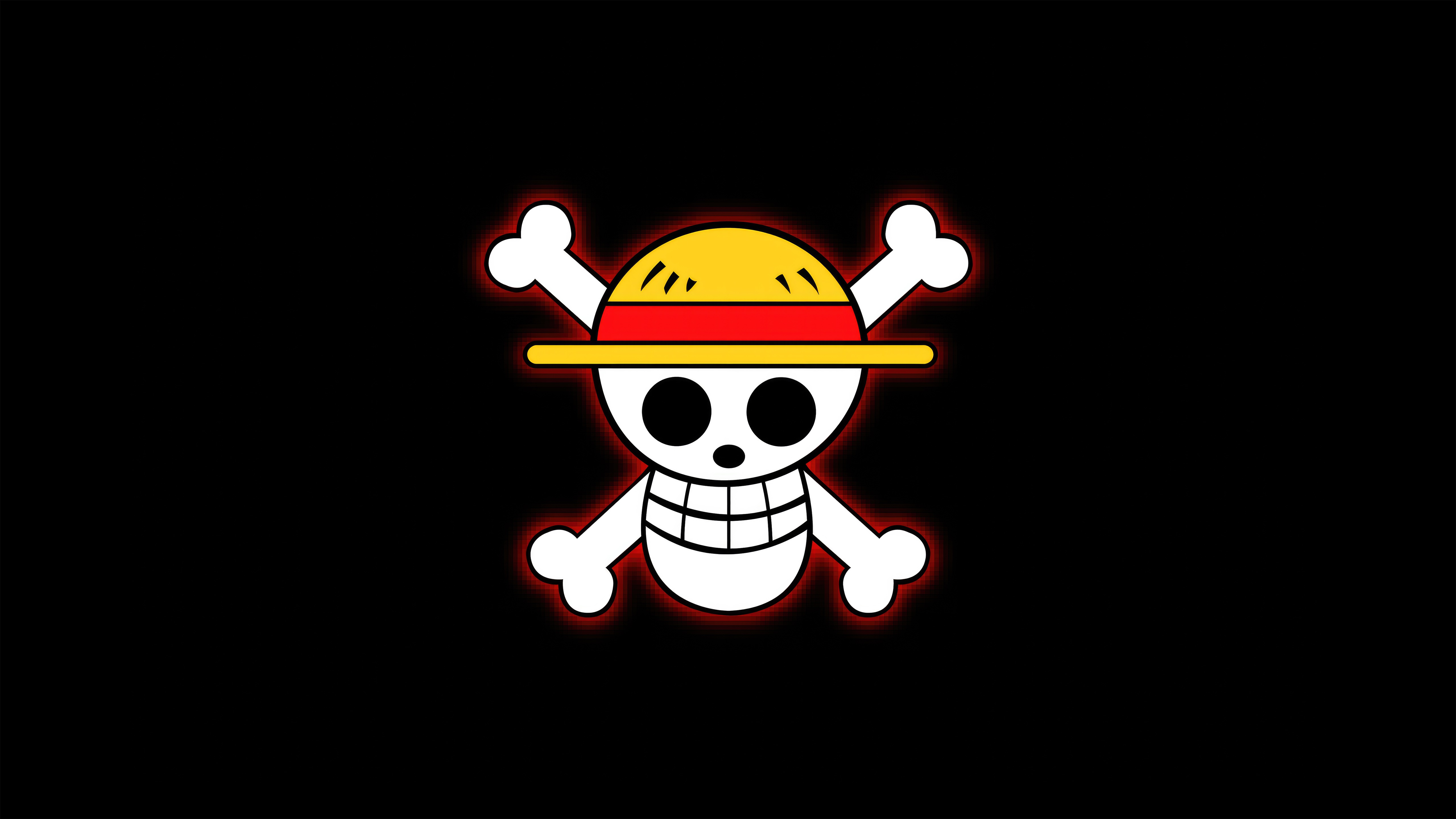 One Piece Jolly Roger with Straw Hat HD Wallpaper