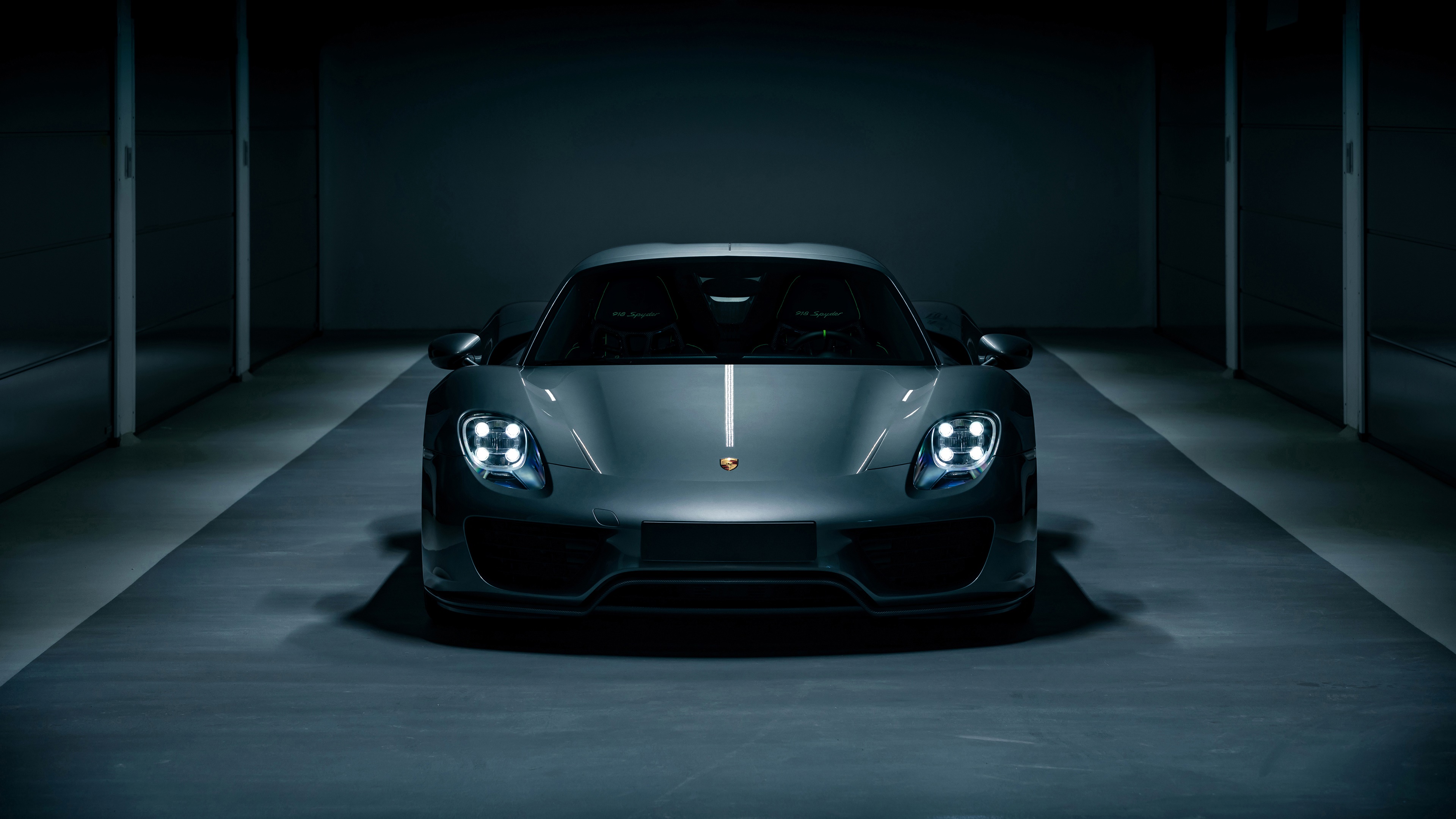 Porsche 918 Spyder in a dark garage HD Wallpaper