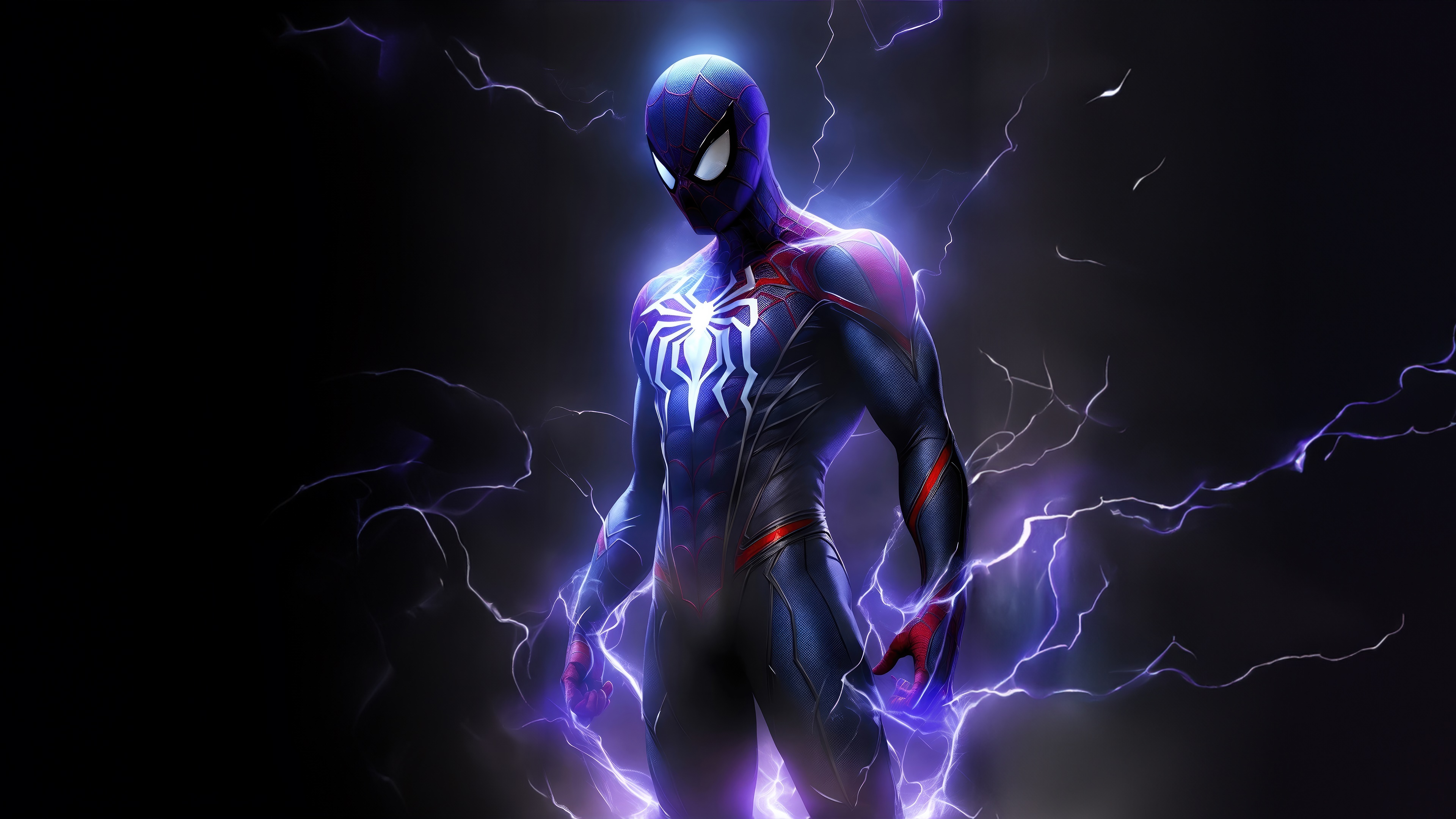 Spider-Man in a dark suit with lightning effects HD Wallpaper