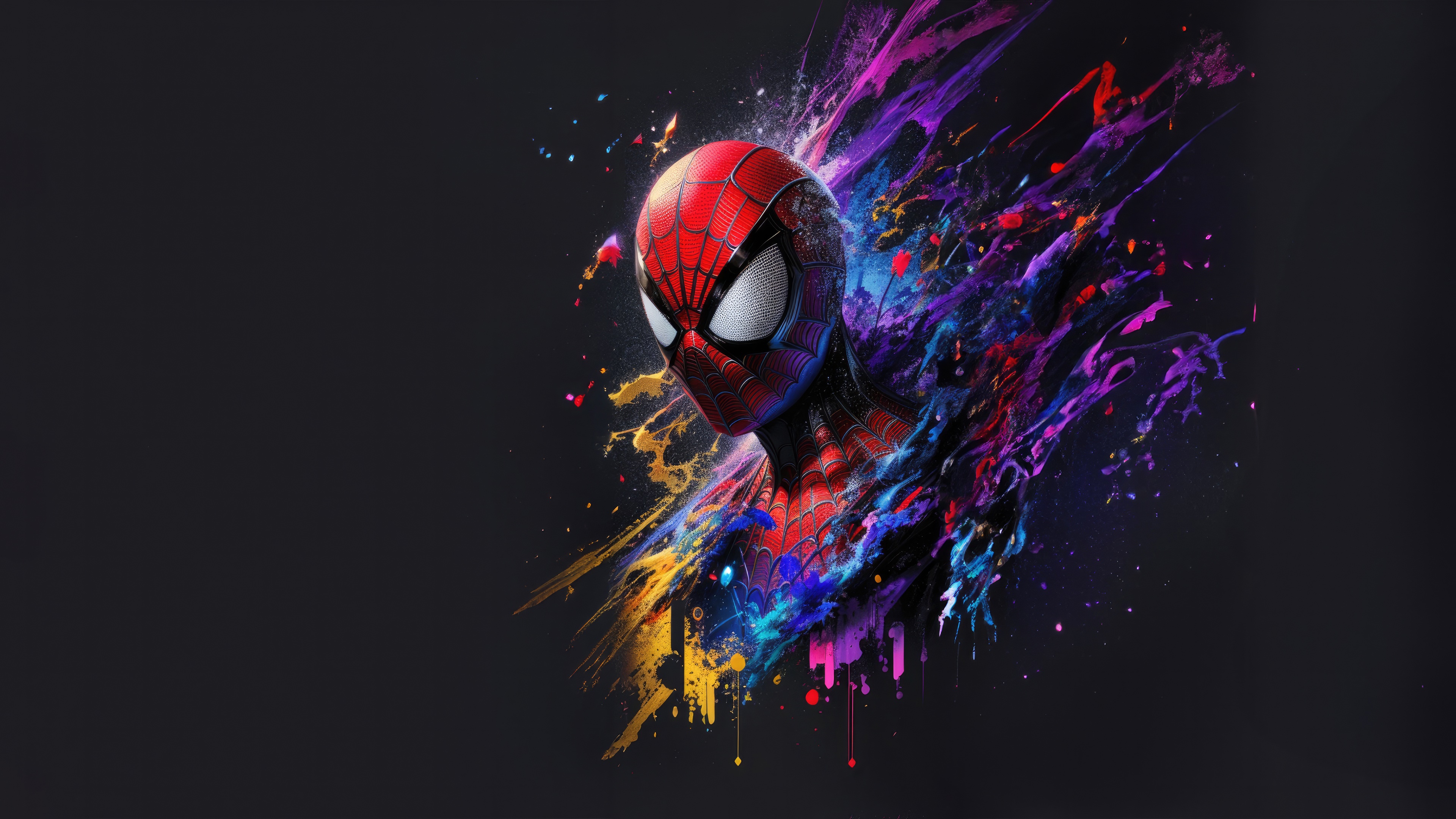 Spiderman artwork with colorful paint splashes 4K HD Wallpaper
