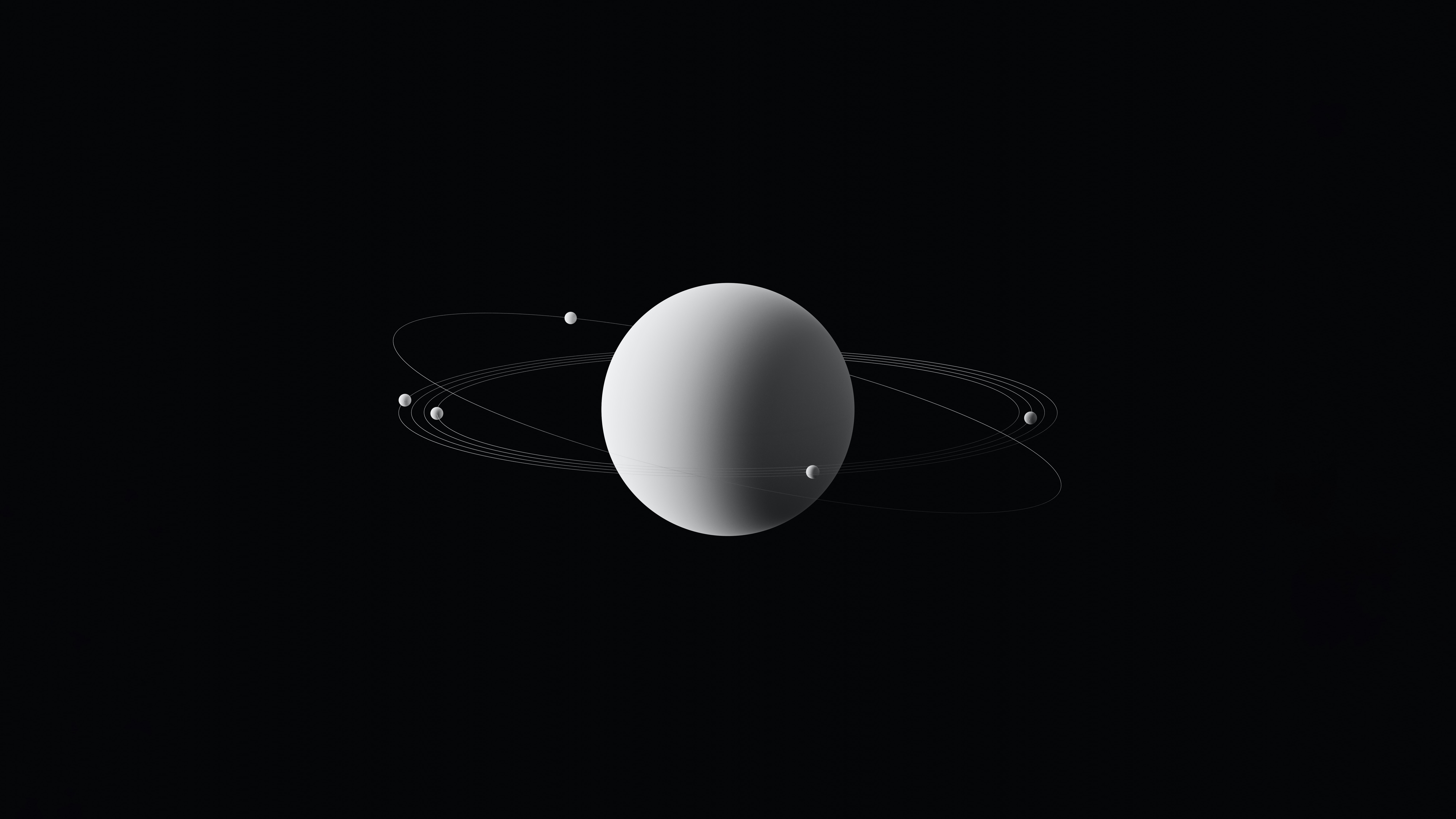 A planet with rings and moons in space HD Wallpaper