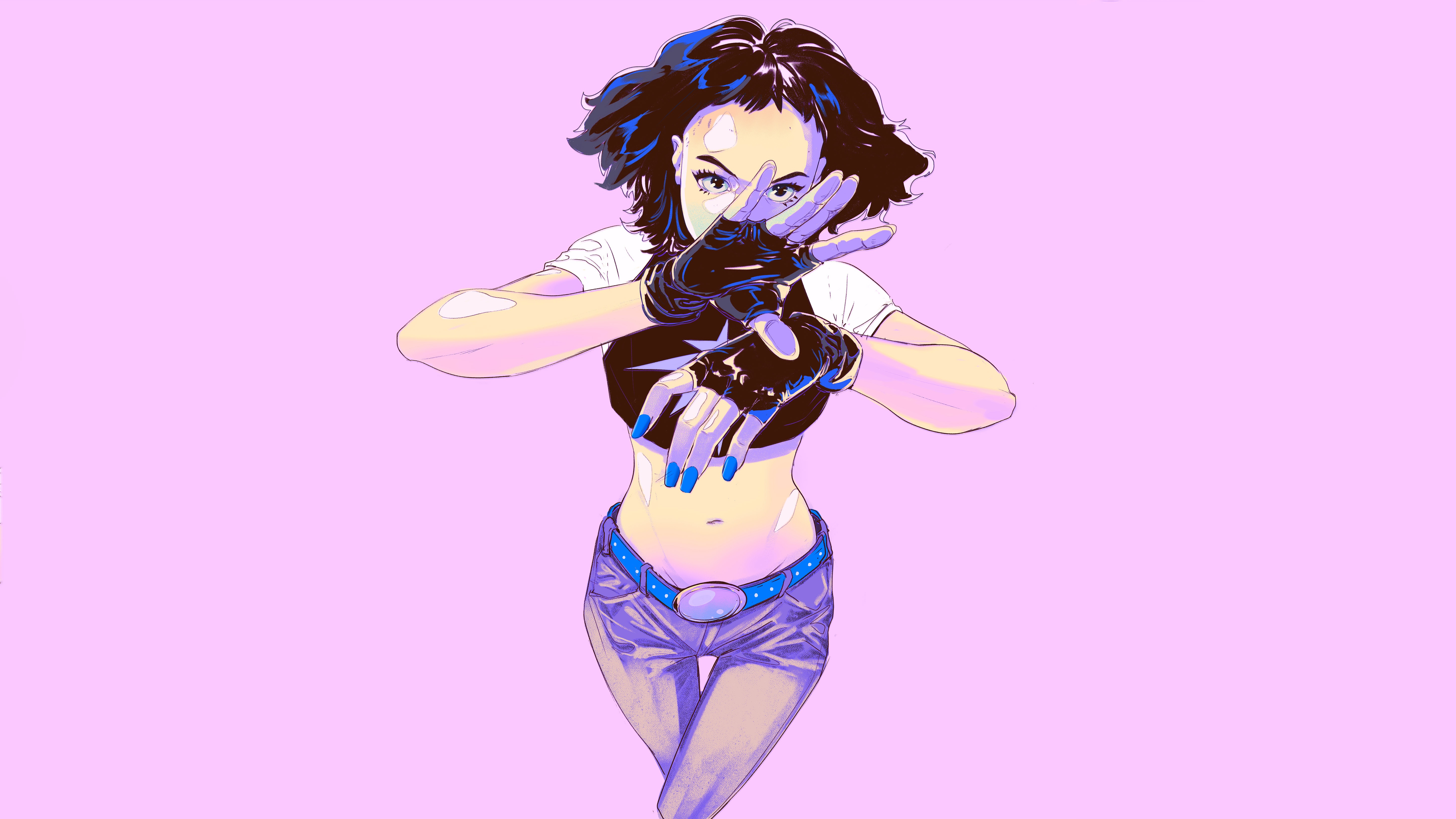 Artwork of a woman in a crop top and shorts HD Wallpaper