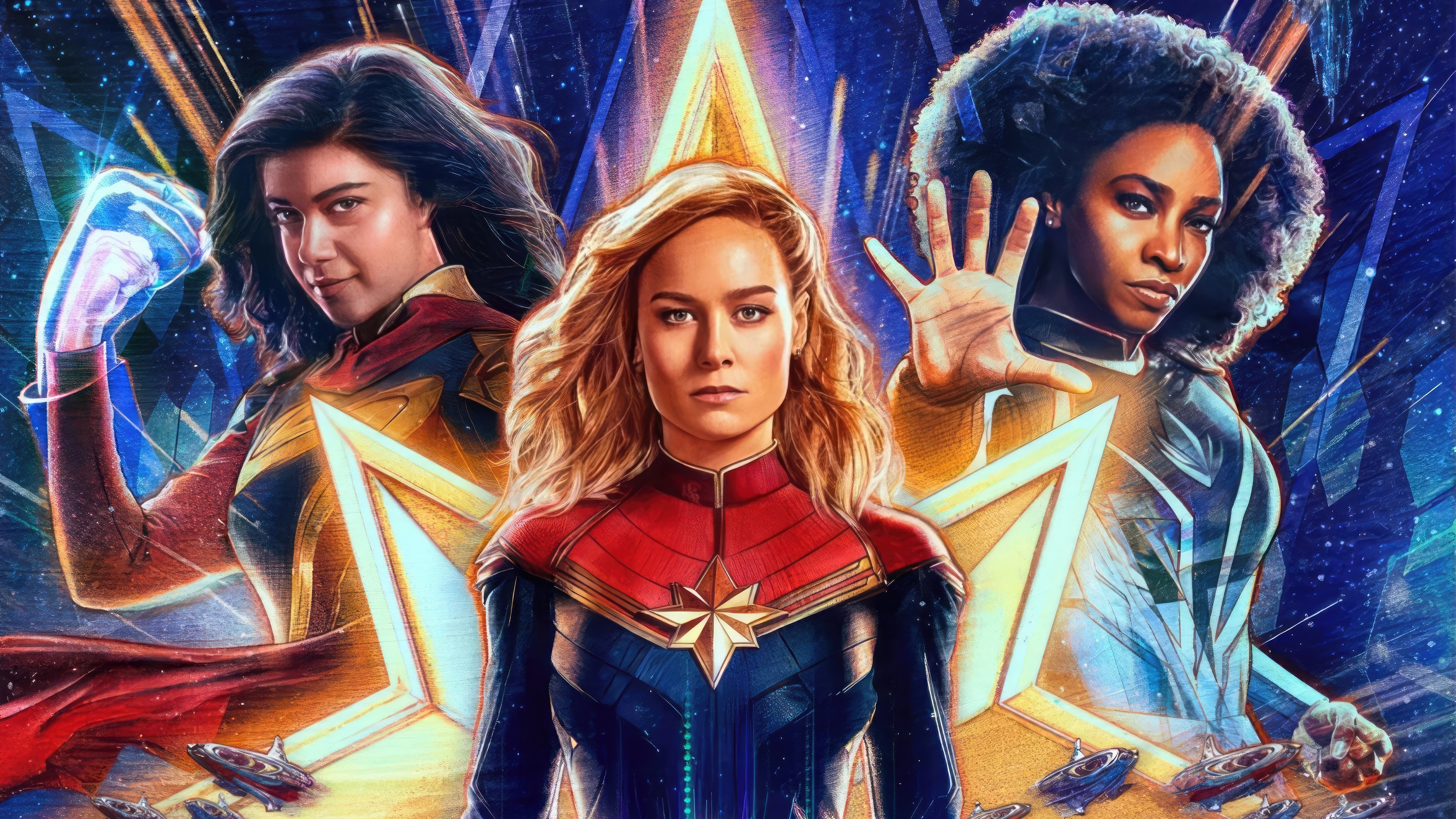 The Marvels: Captain Marvel, Ms. Marvel, and Monica Rambeau HD Wallpaper