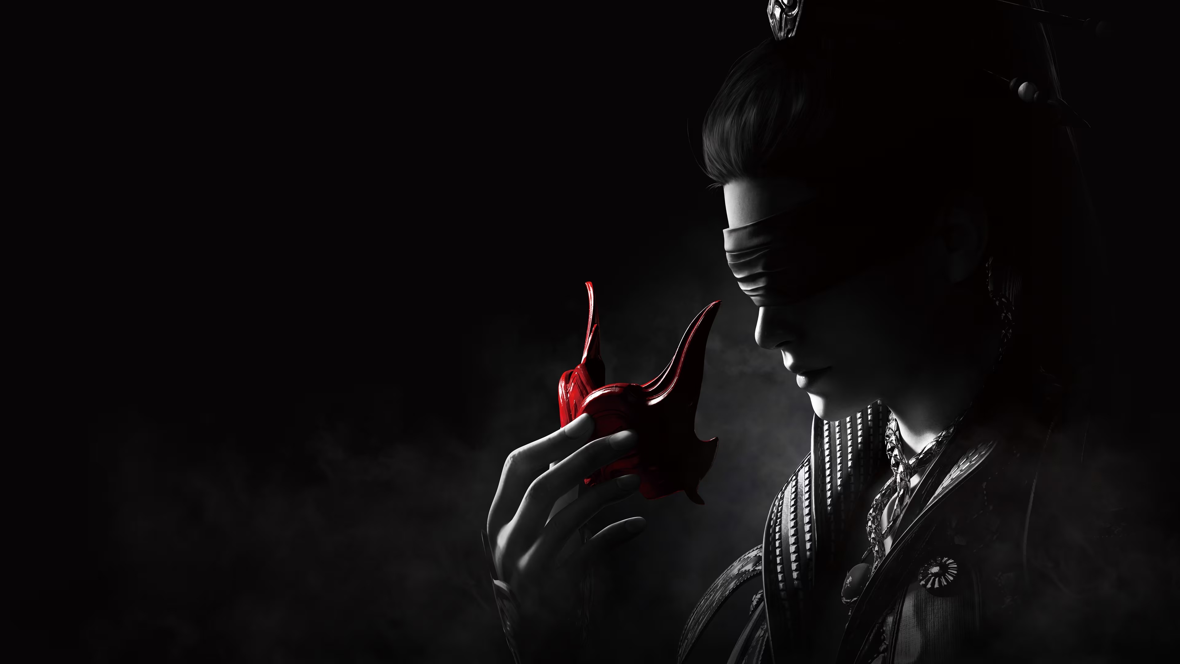 Naraka: Bladepoint character holding a red mask HD Wallpaper