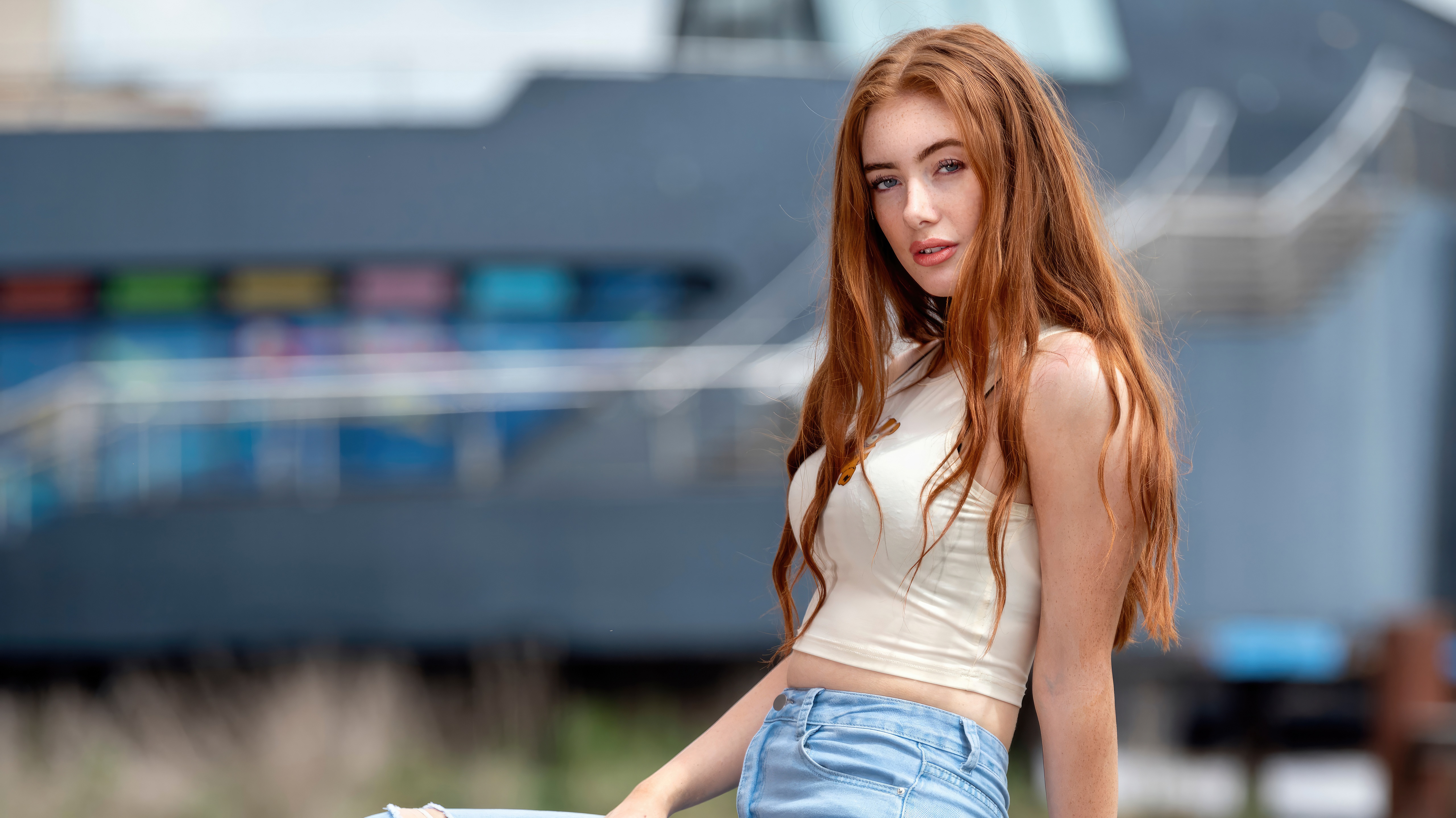 Model with red hair and freckles HD Wallpaper