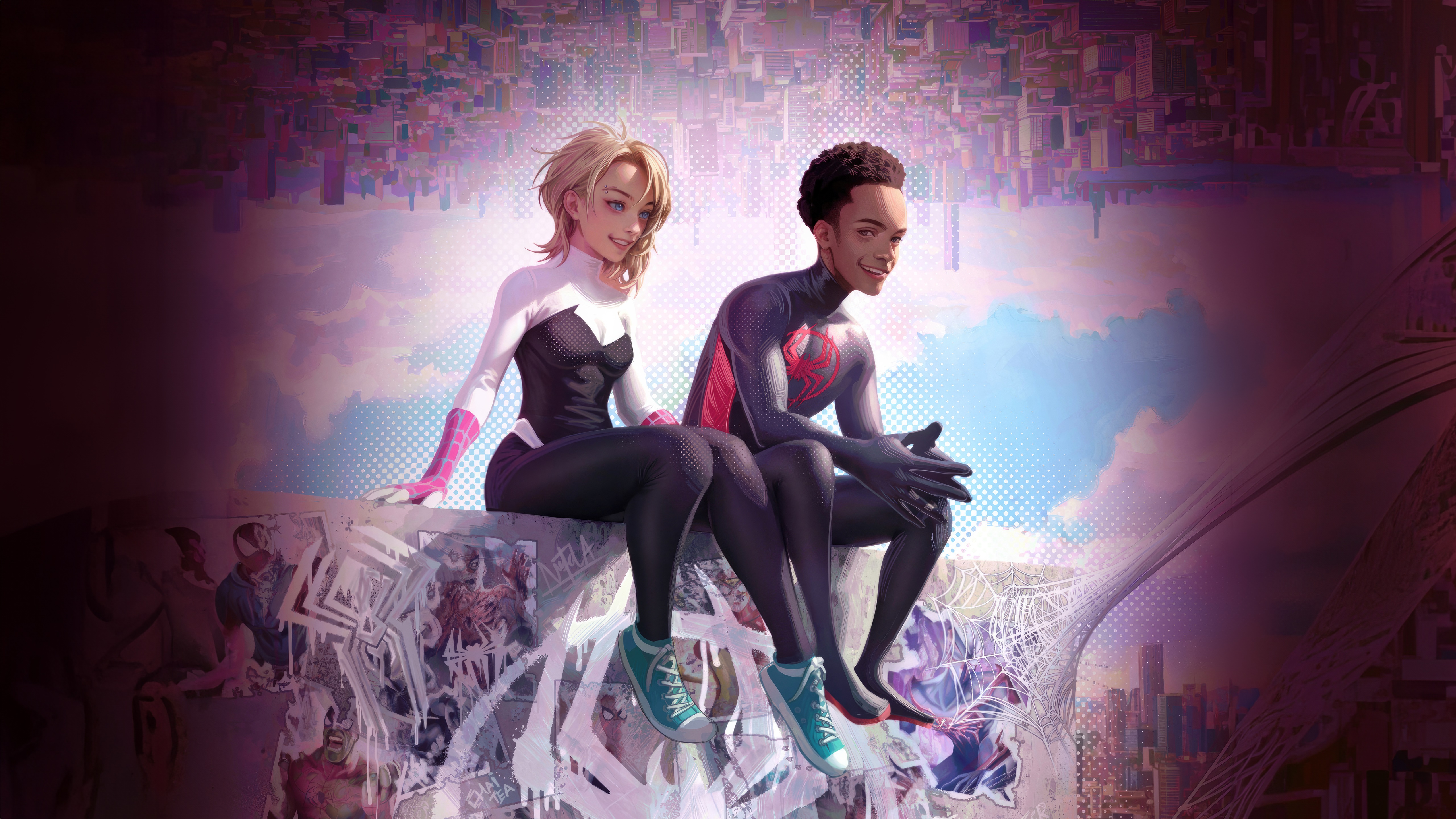 Miles Morales and Gwen Stacy Spider-Man Artwork HD Wallpaper