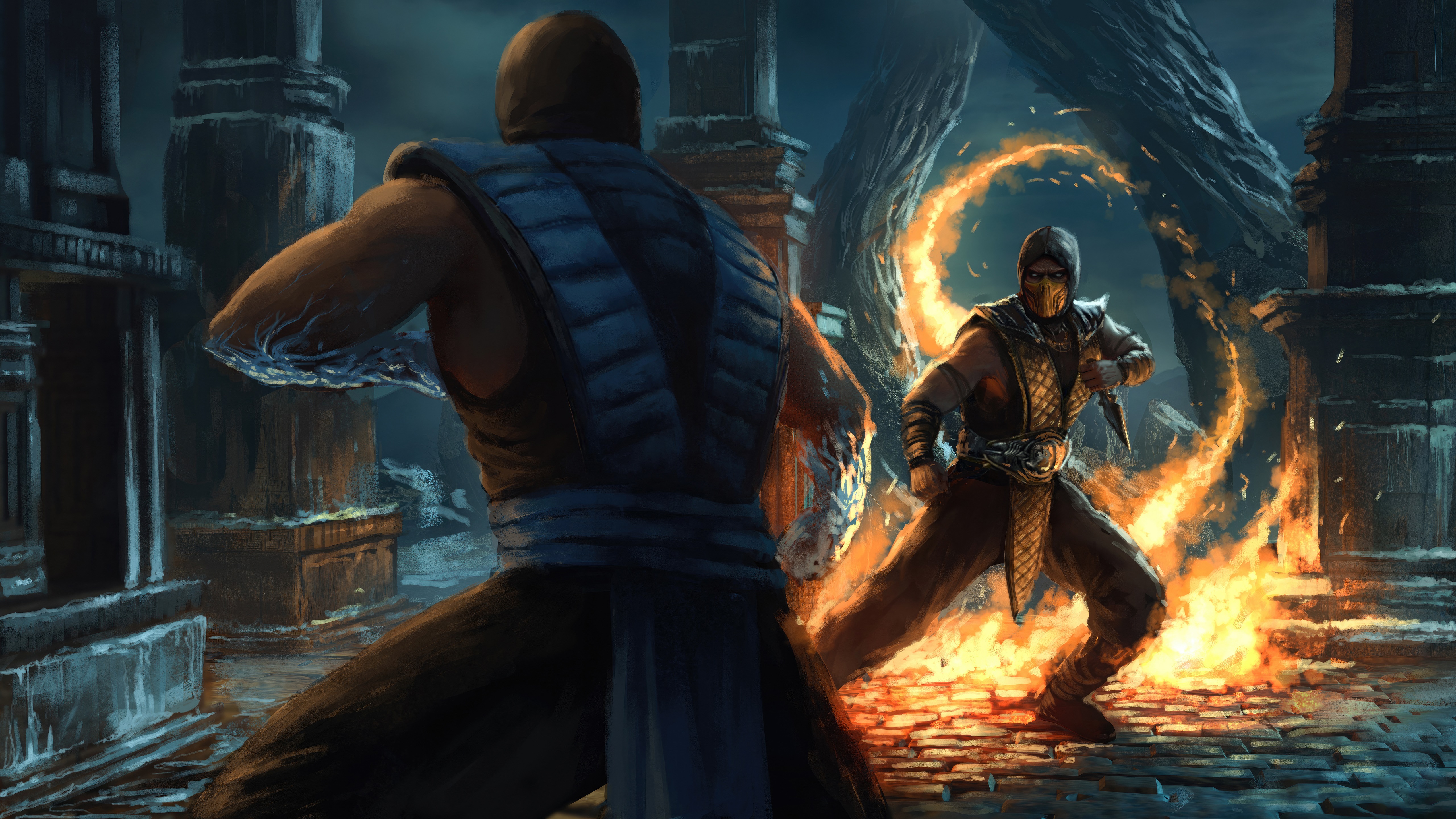 Scorpion and Sub-Zero in Mortal Kombat 4K art HD Wallpaper