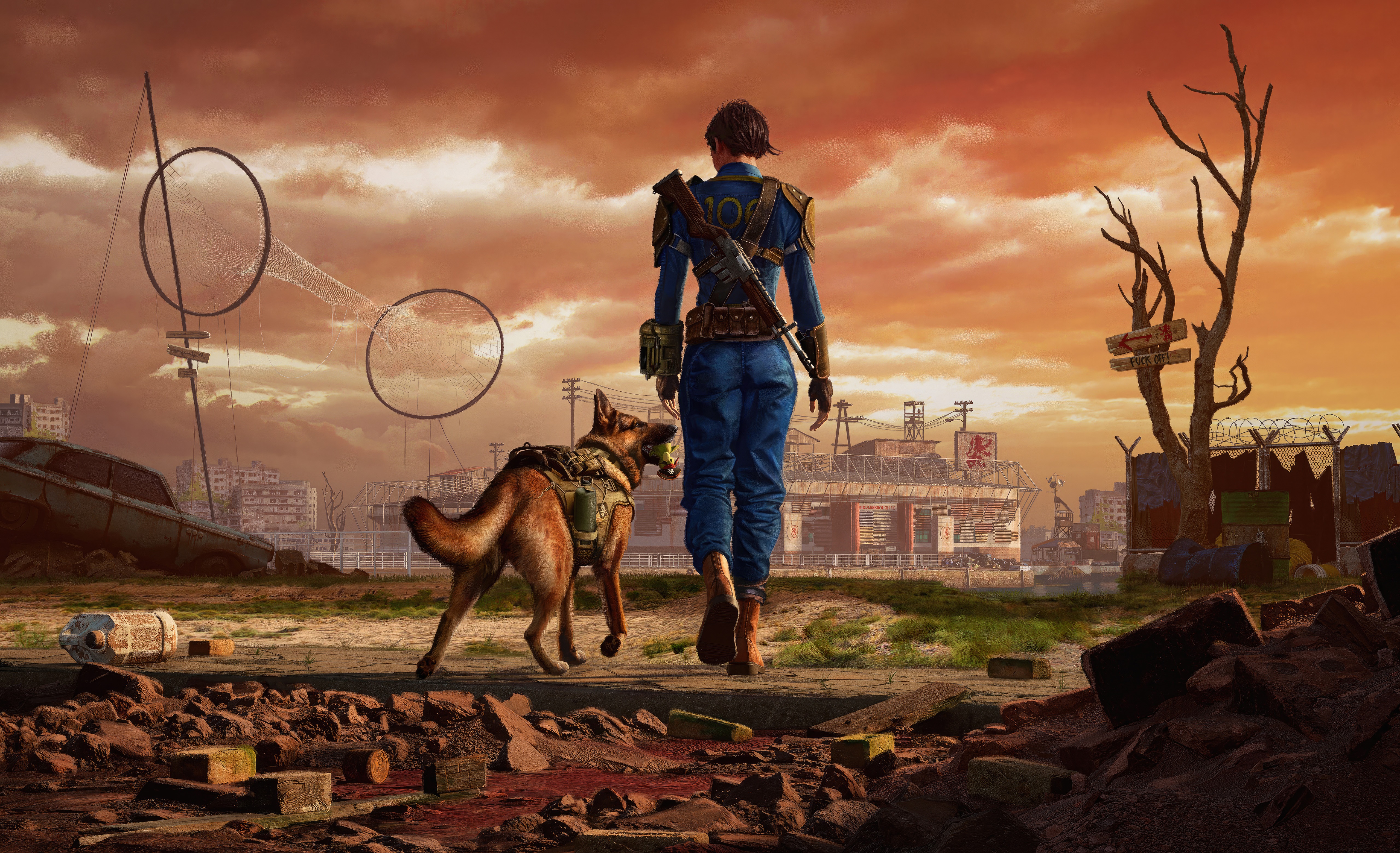 Fallout 4K artwork of a survivor and dog HD Wallpaper
