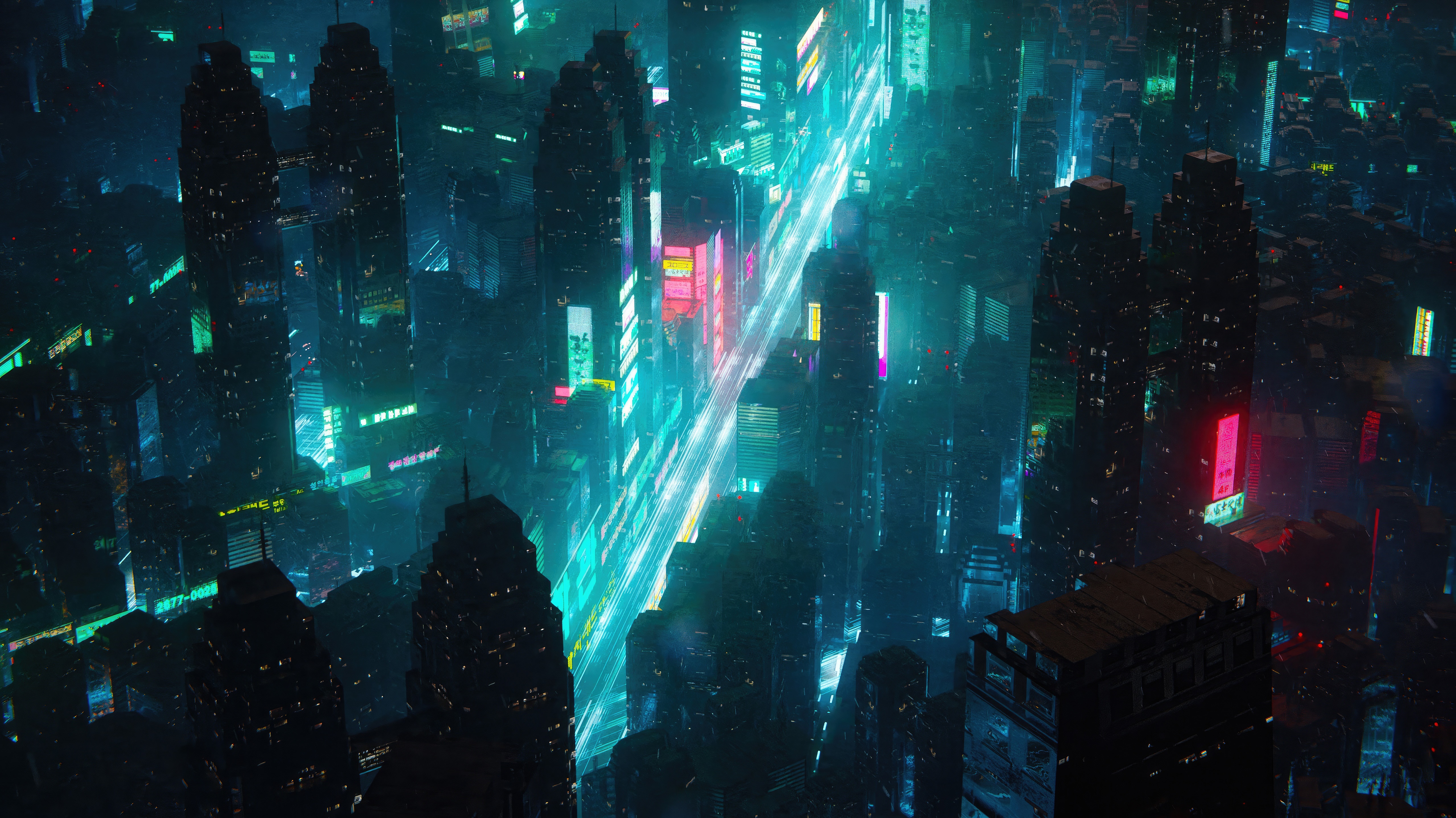 Sci-fi city artwork with neon lights HD Wallpaper