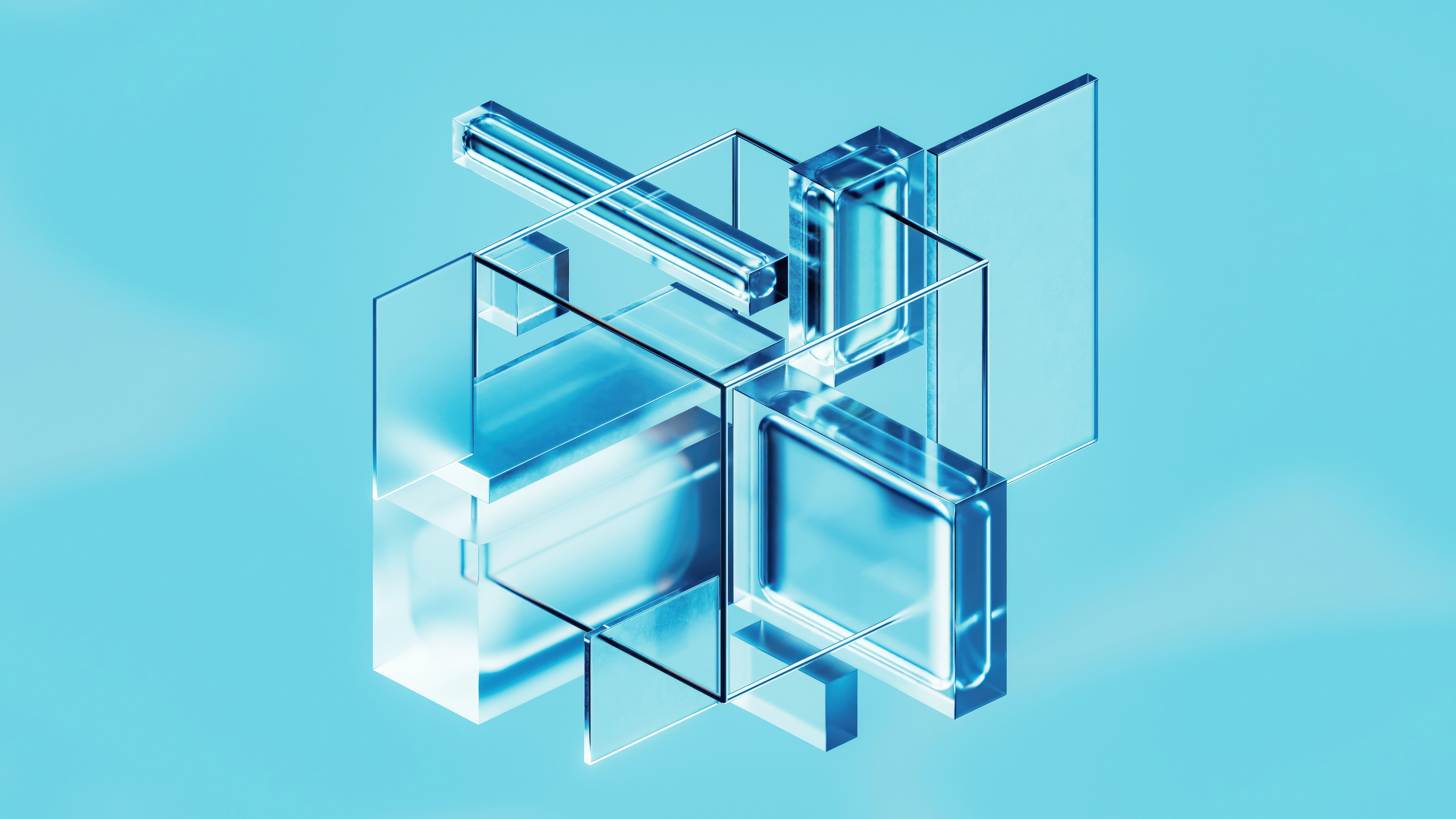 Abstract digital art of geometric glass shapes HD Wallpaper