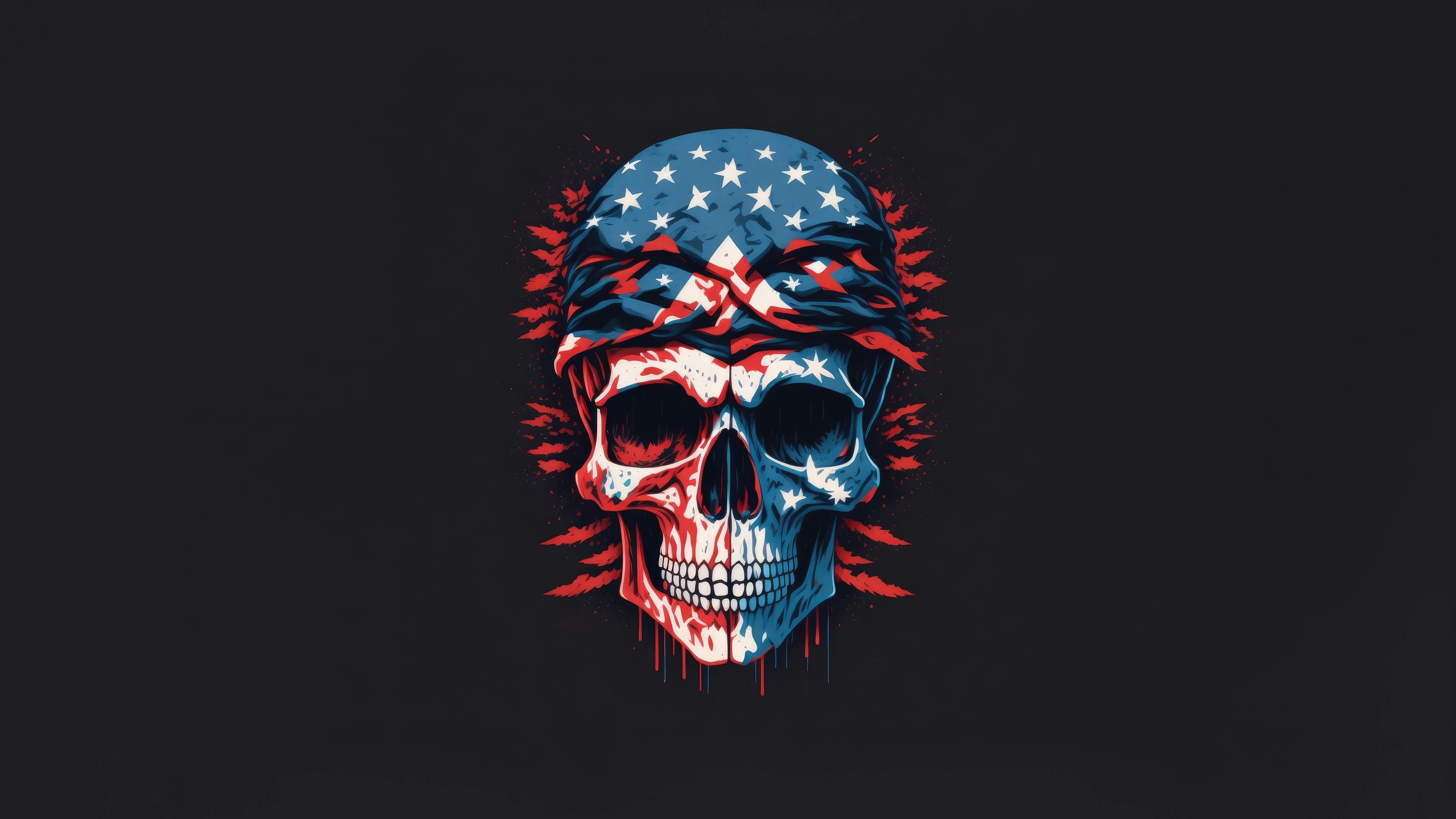 Skull with American flag bandana and red accents HD Wallpaper