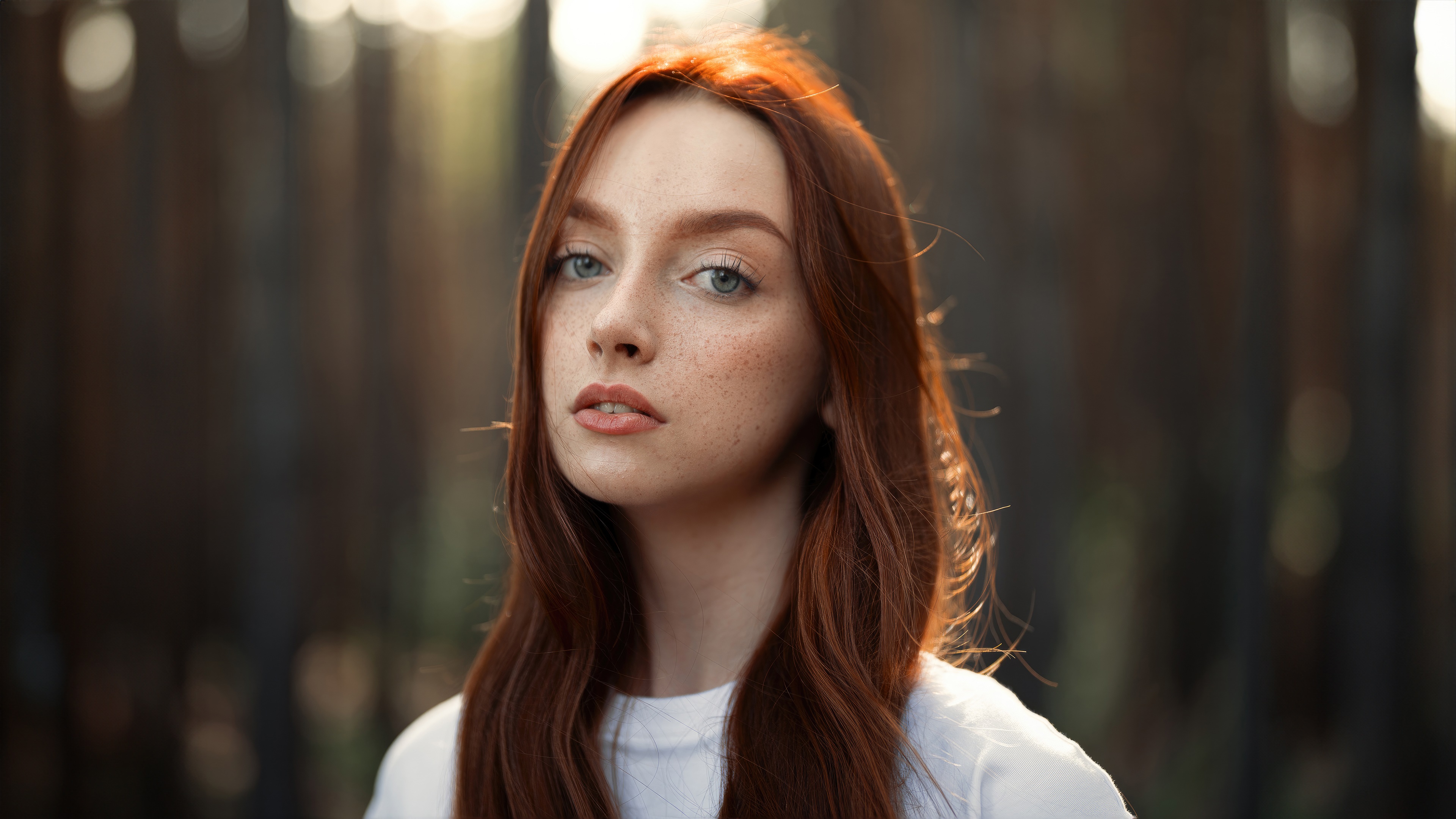 Redhead girl with freckles in 4K HD Wallpaper