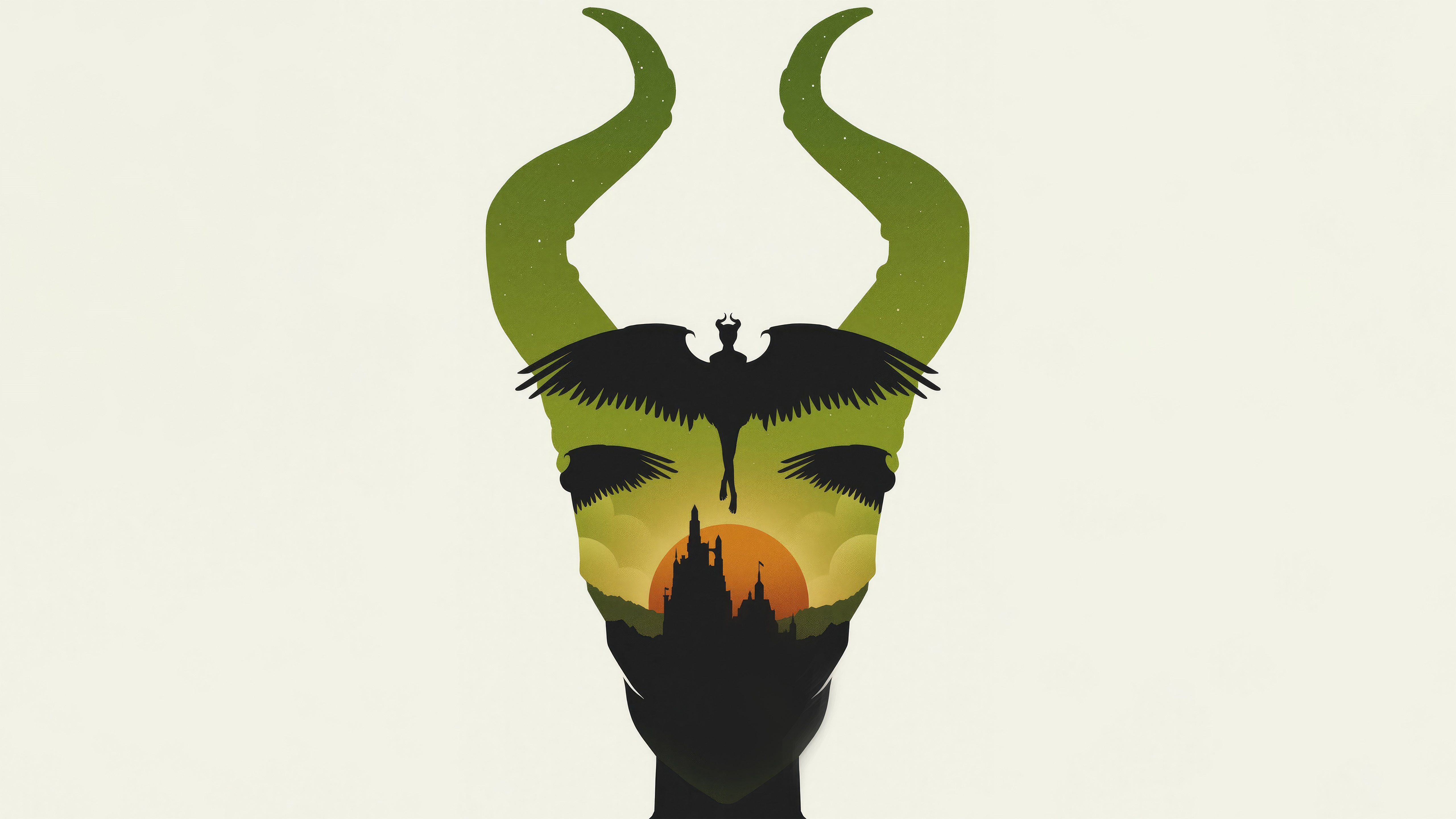 Maleficent Silhouette with Castle and Sunset HD Wallpaper
