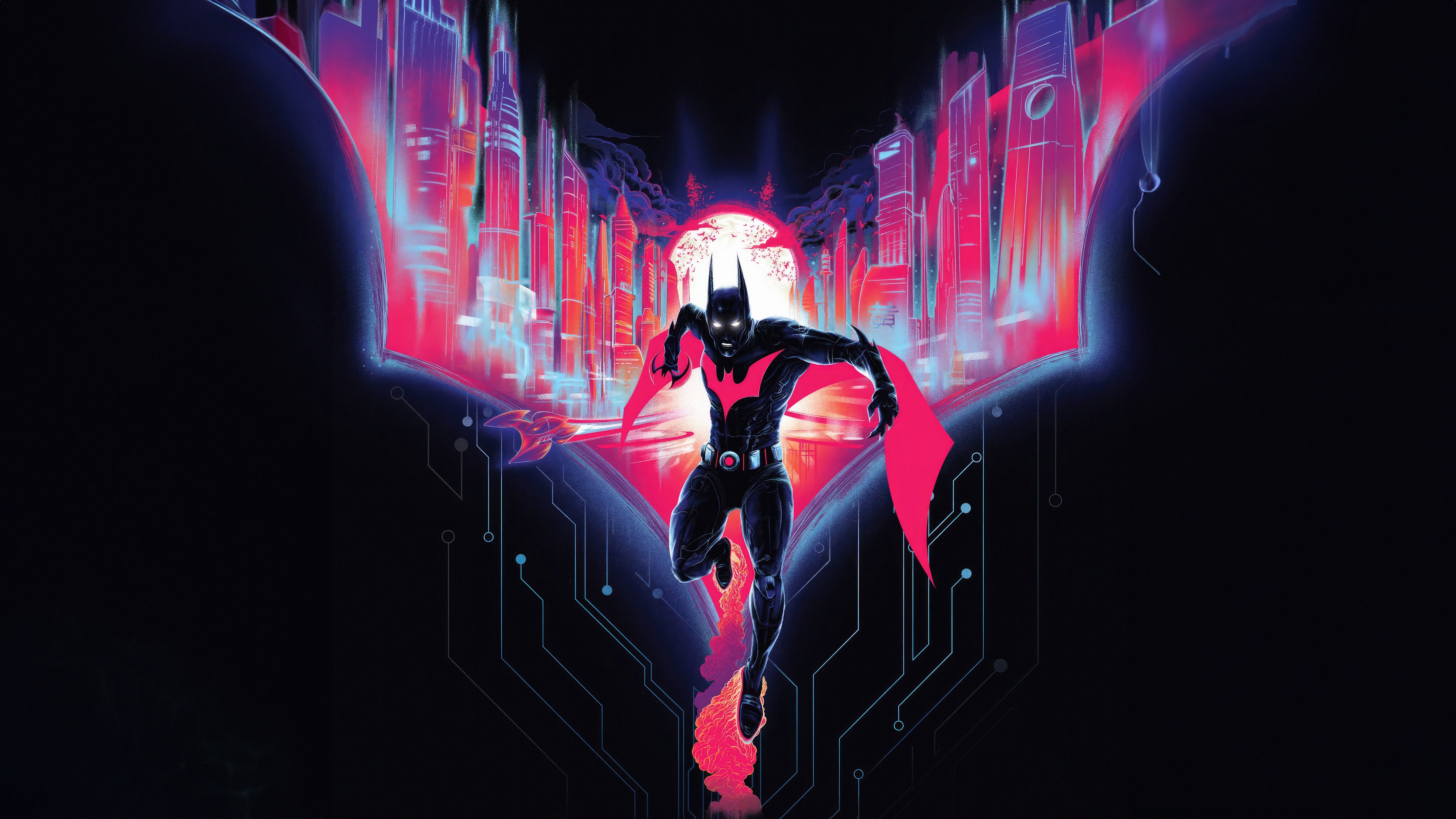Batman Beyond in a futuristic city HD Wallpaper