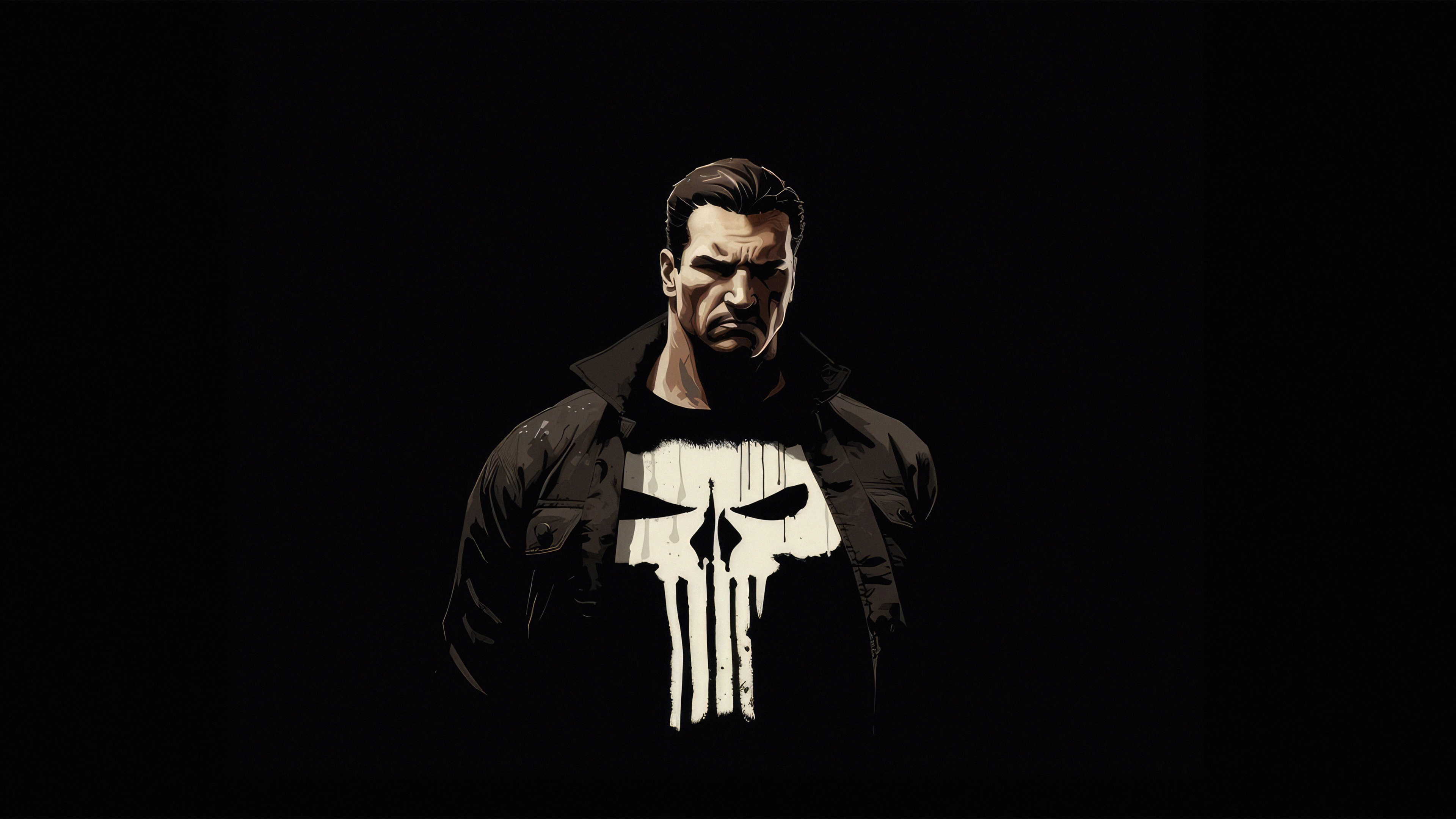 The Punisher with a skull logo on a black background HD Wallpaper