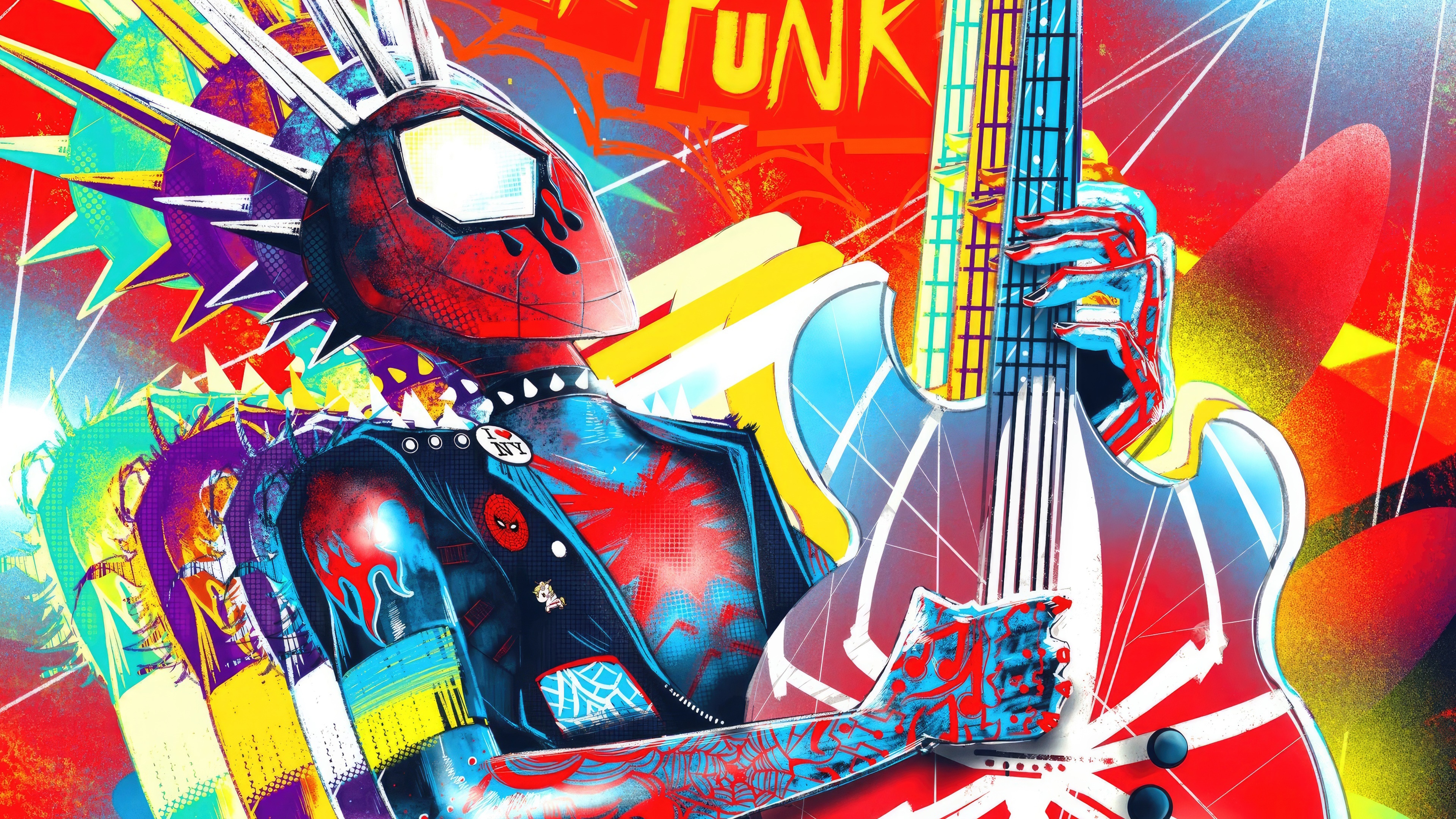 Spider-Punk with Guitar in Across the Spider-Verse Artwork HD Wallpaper