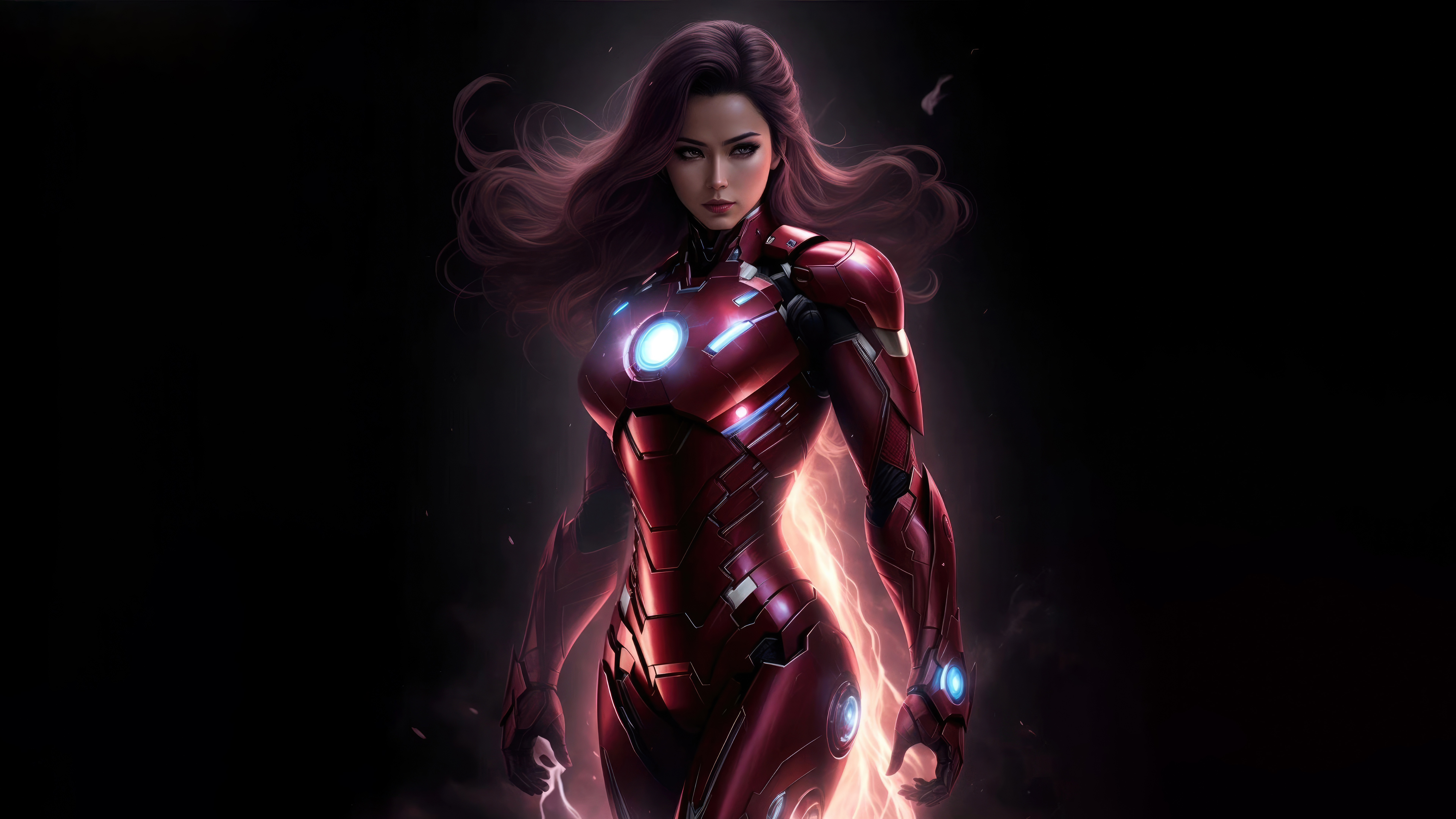 Woman in Iron Man Suit with Lightning HD Wallpaper