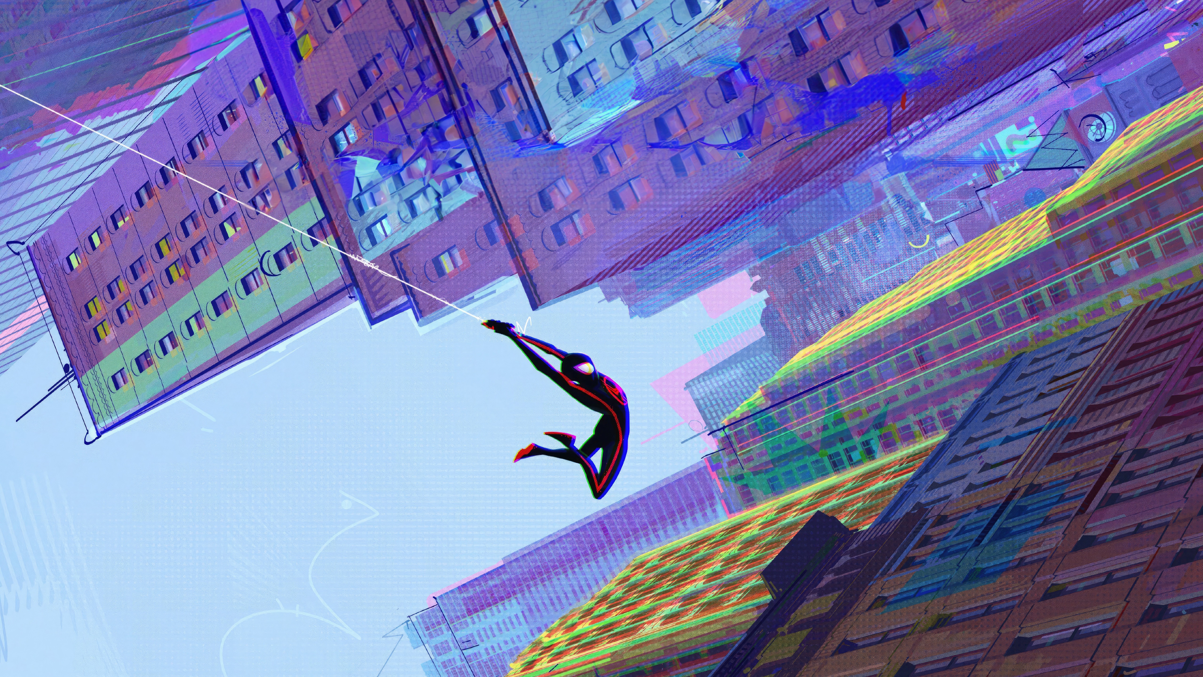 Spider-Man swinging through a stylized city HD Wallpaper