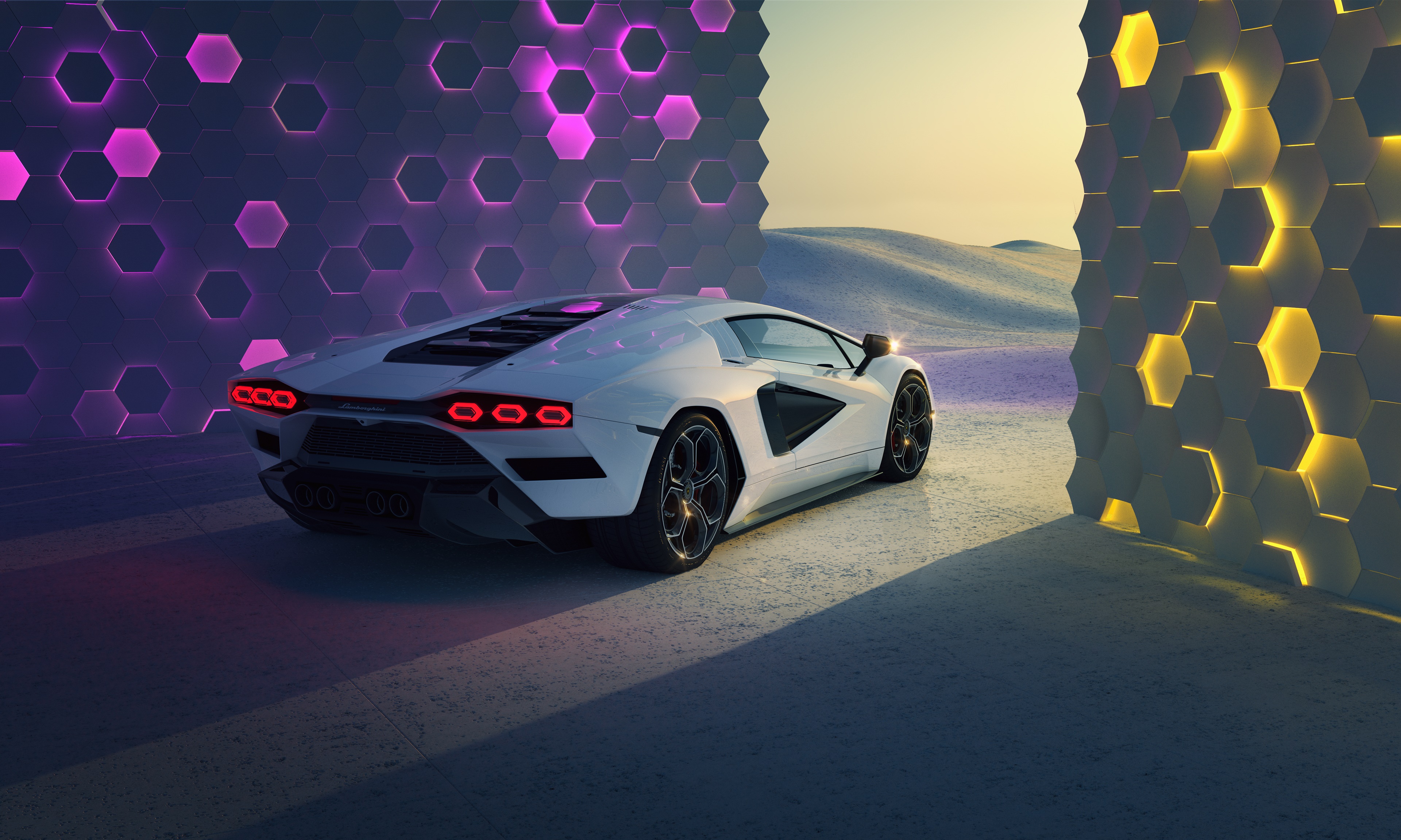 White Lamborghini Countach 4K HD Wallpaper