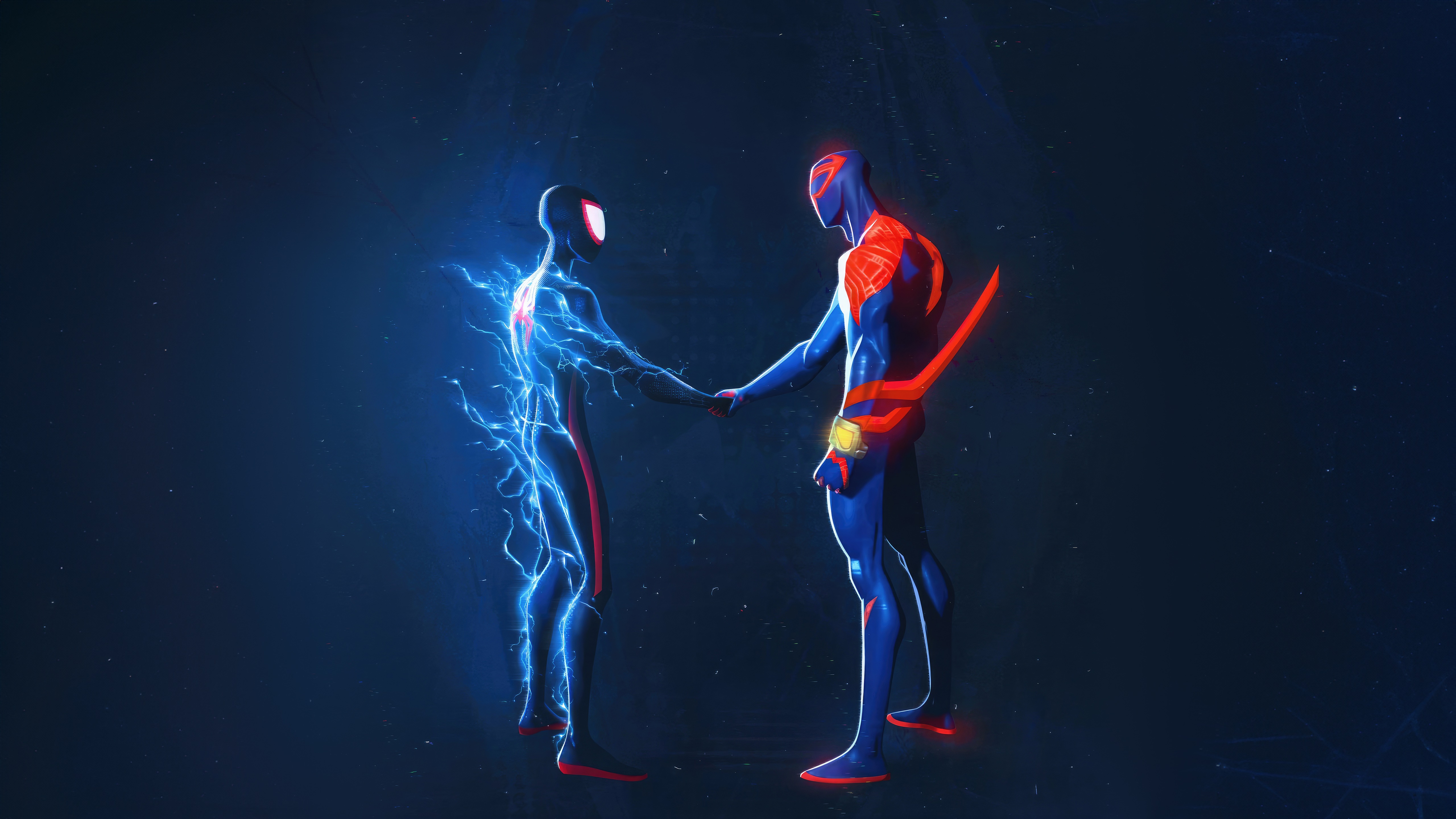 Miles Morales and Spider-Man 2099 shaking hands HD Wallpaper