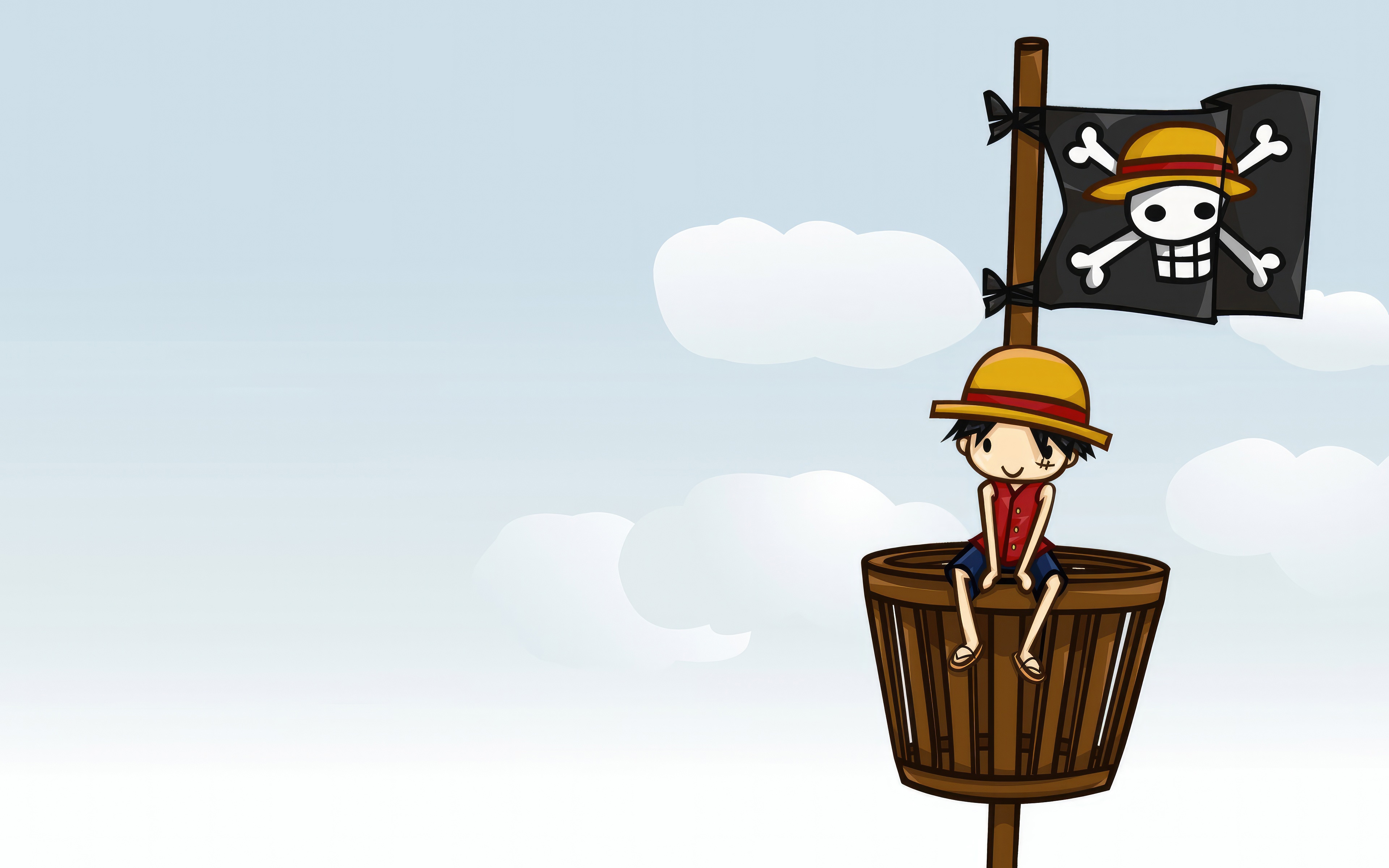 Monkey D. Luffy on a crow's nest with Jolly Roger flag HD Wallpaper