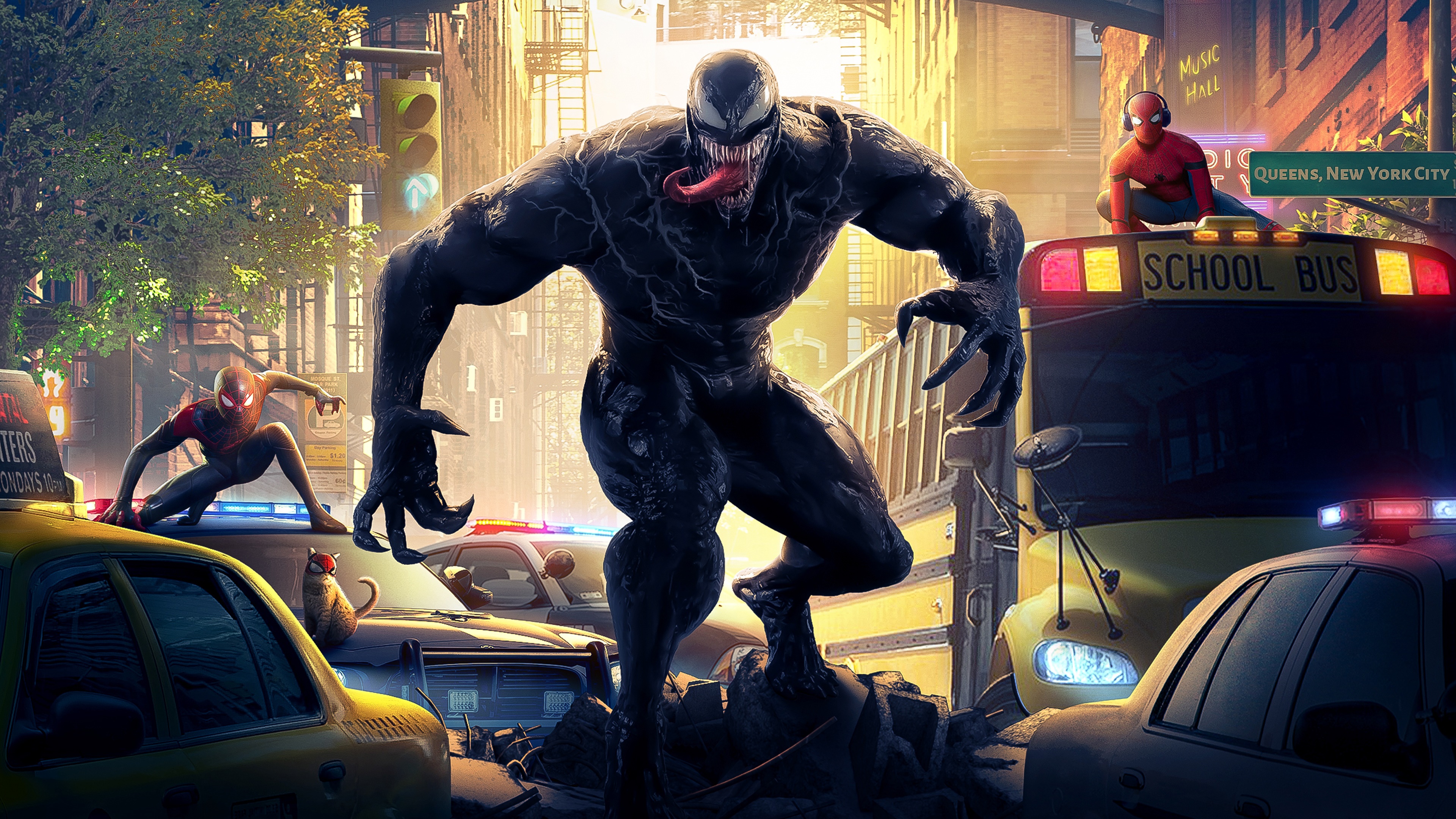 Venom and Spider-Man in New York City 4K HD Wallpaper