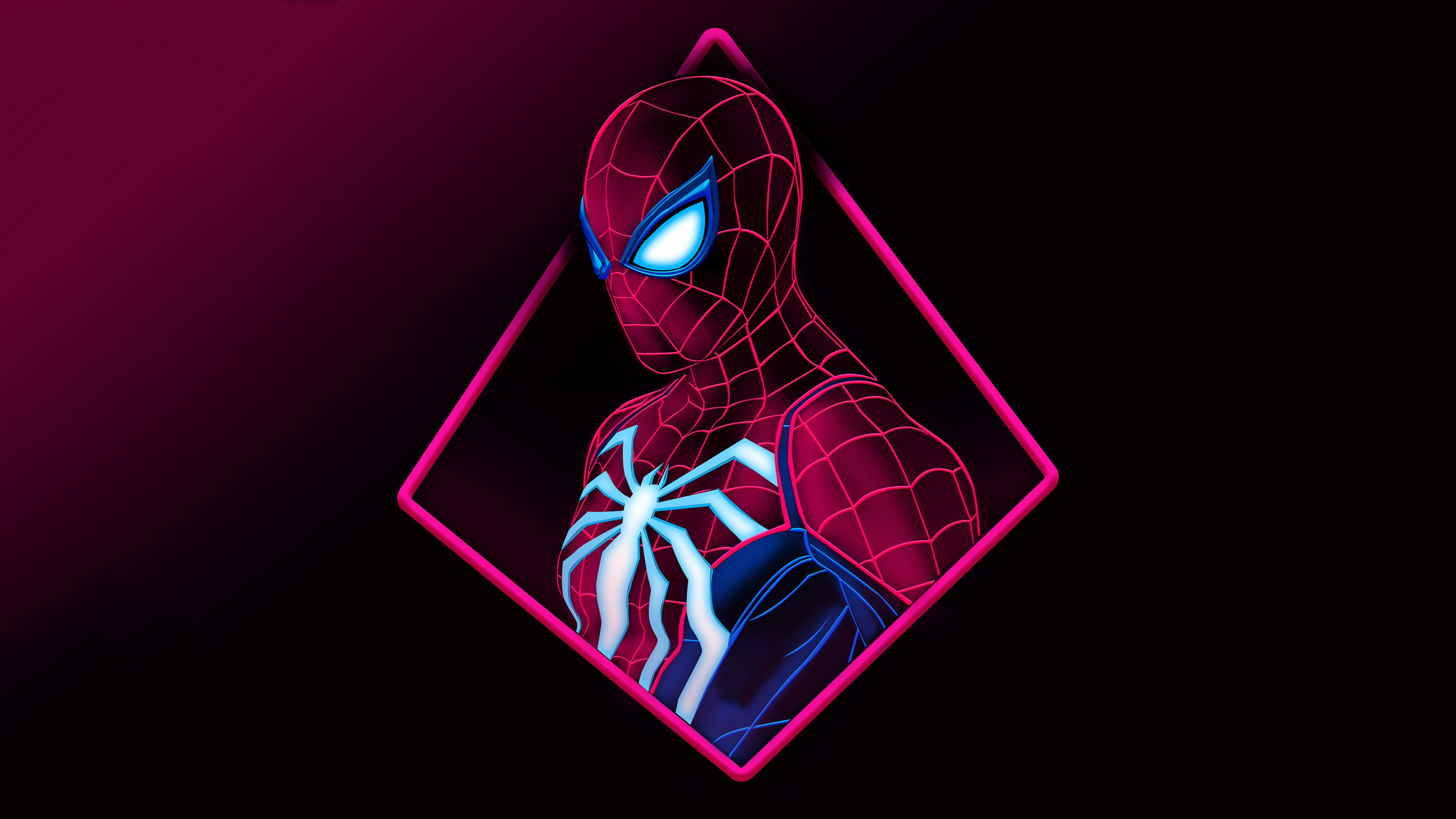 Spiderman Artwork with Neon Pink Diamond Frame HD Wallpaper