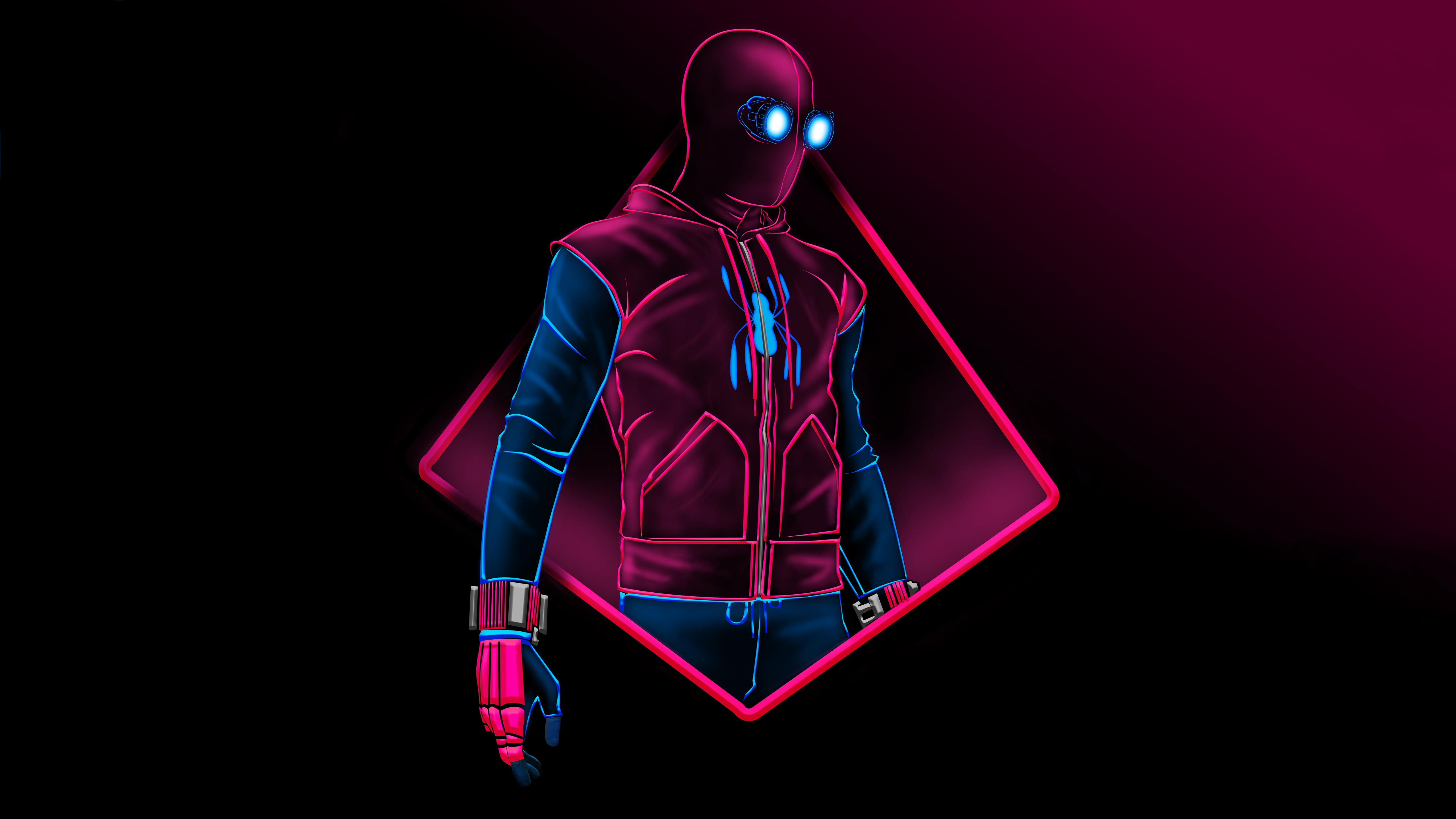 Spider-Man in a neon suit with a diamond frame HD Wallpaper