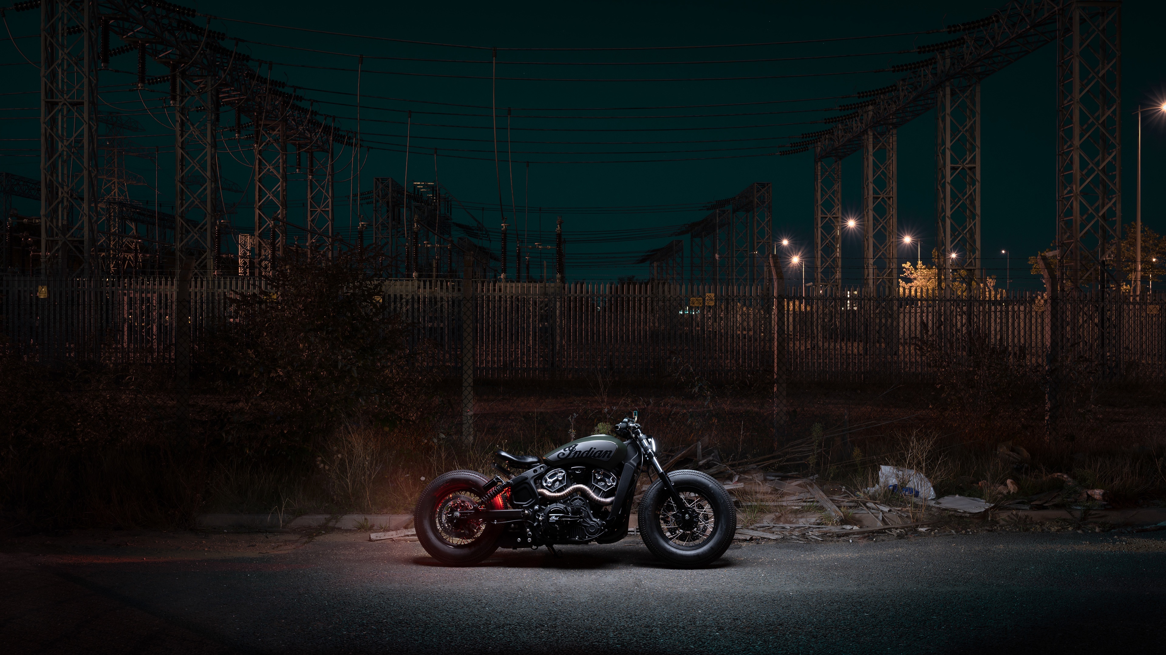 Black Indian Motorcycle at Night HD Wallpaper