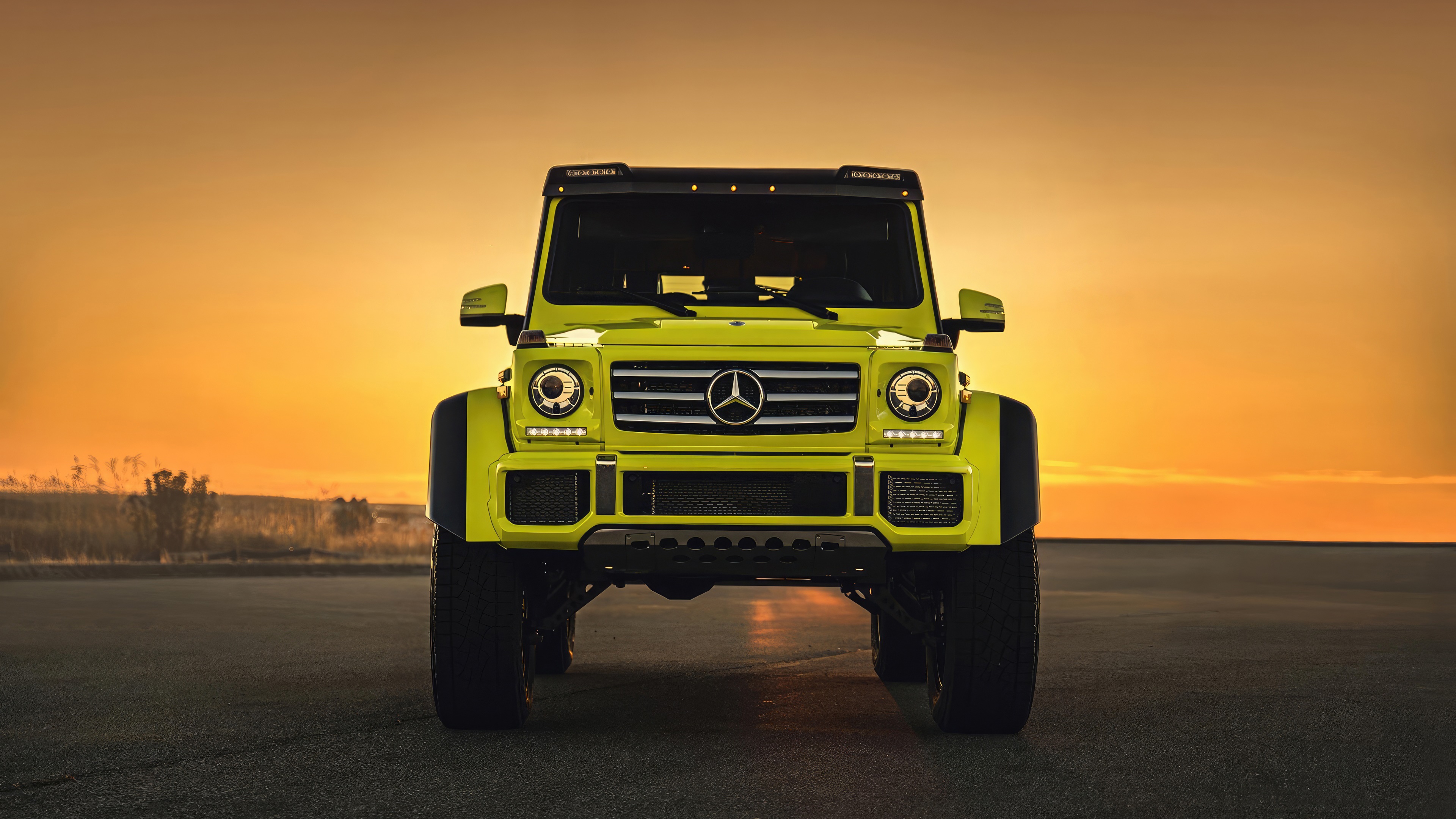Yellow Mercedes-Benz G-Class SUV at Sunset HD Wallpaper