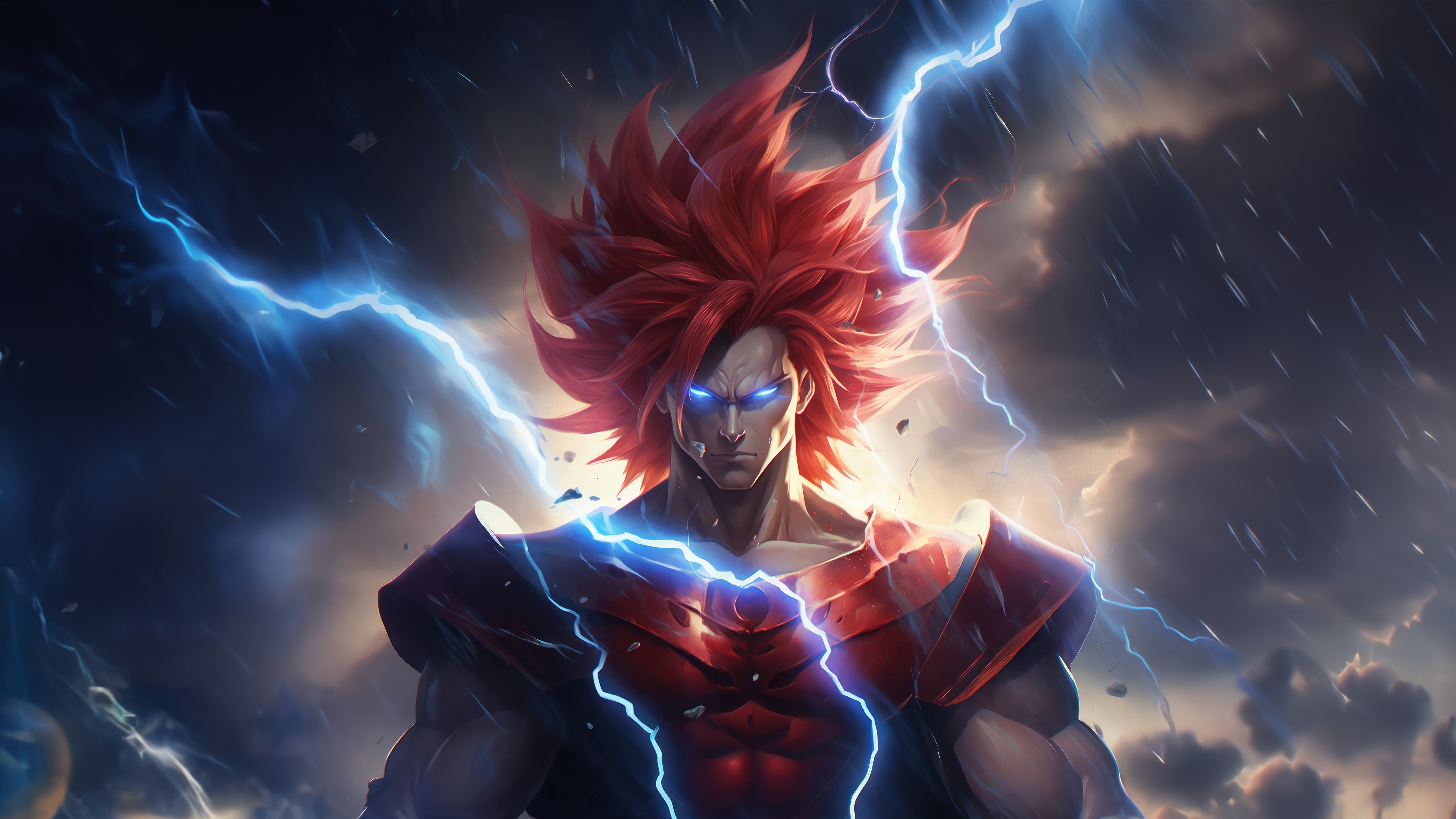 Dragon Ball Z character with red hair and blue lightning HD Wallpaper