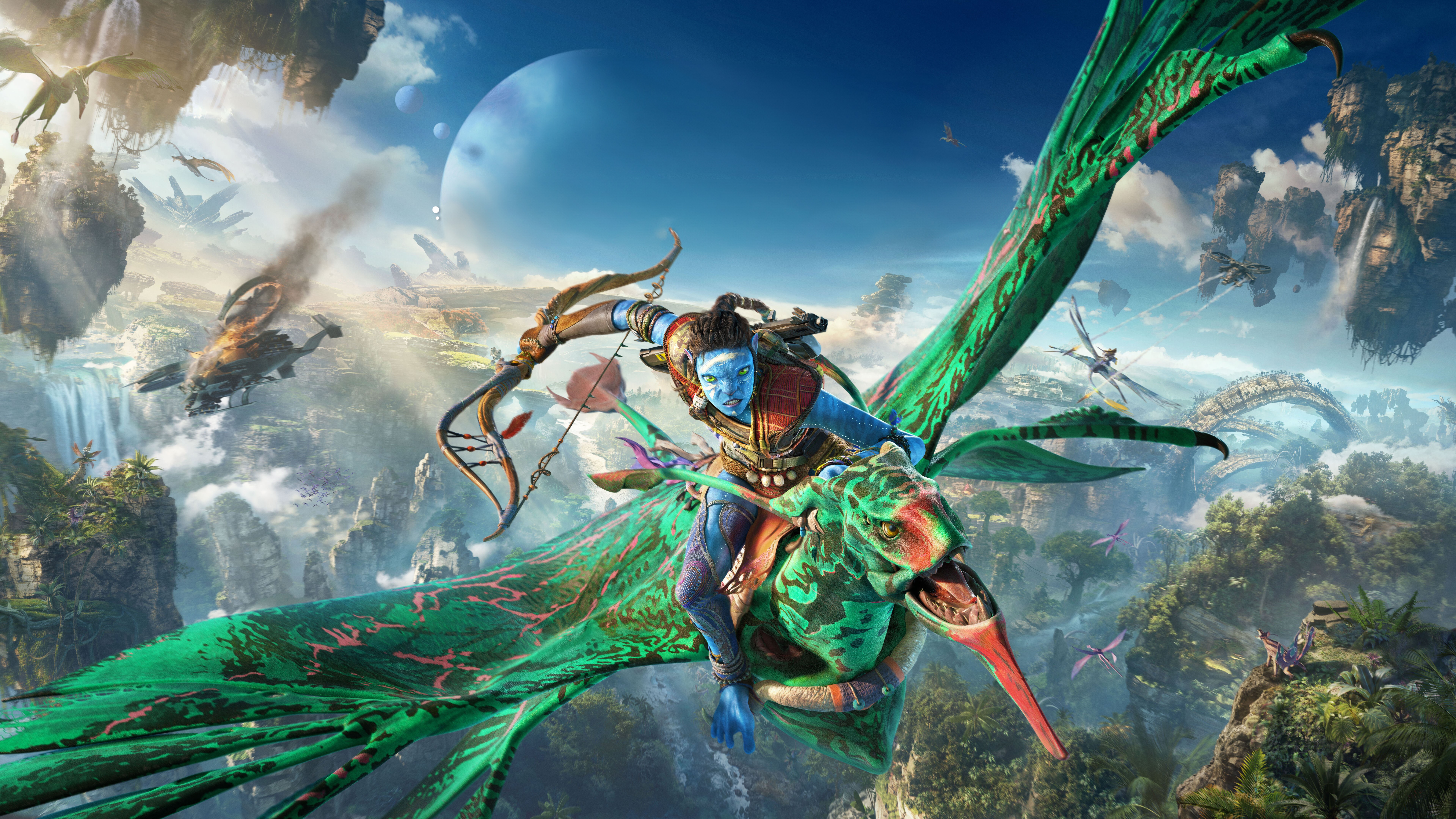 Avatar: Frontiers of Pandora Na'vi riding a banshee HD Wallpaper