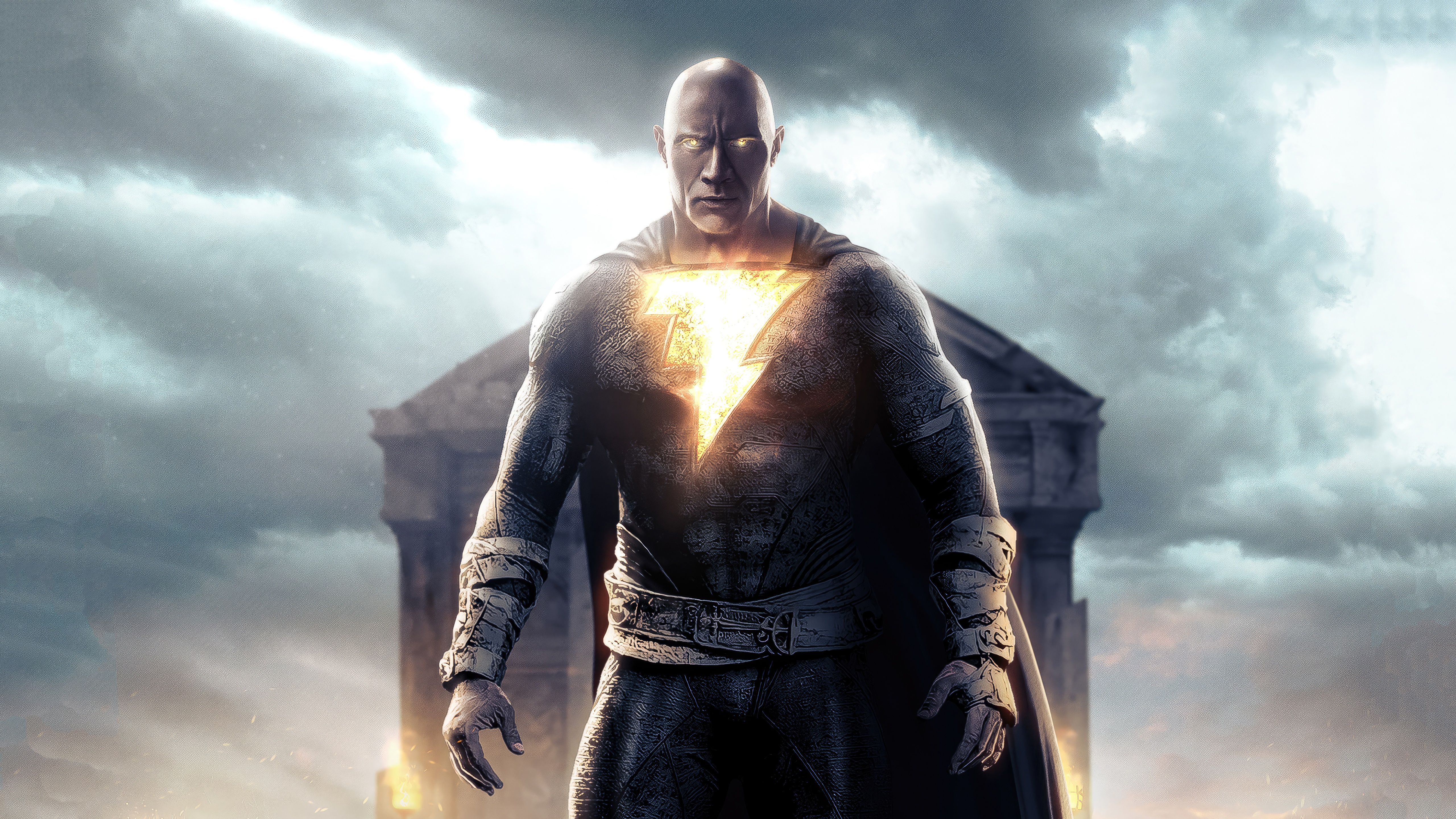 Black Adam with lightning symbol on chest HD Wallpaper