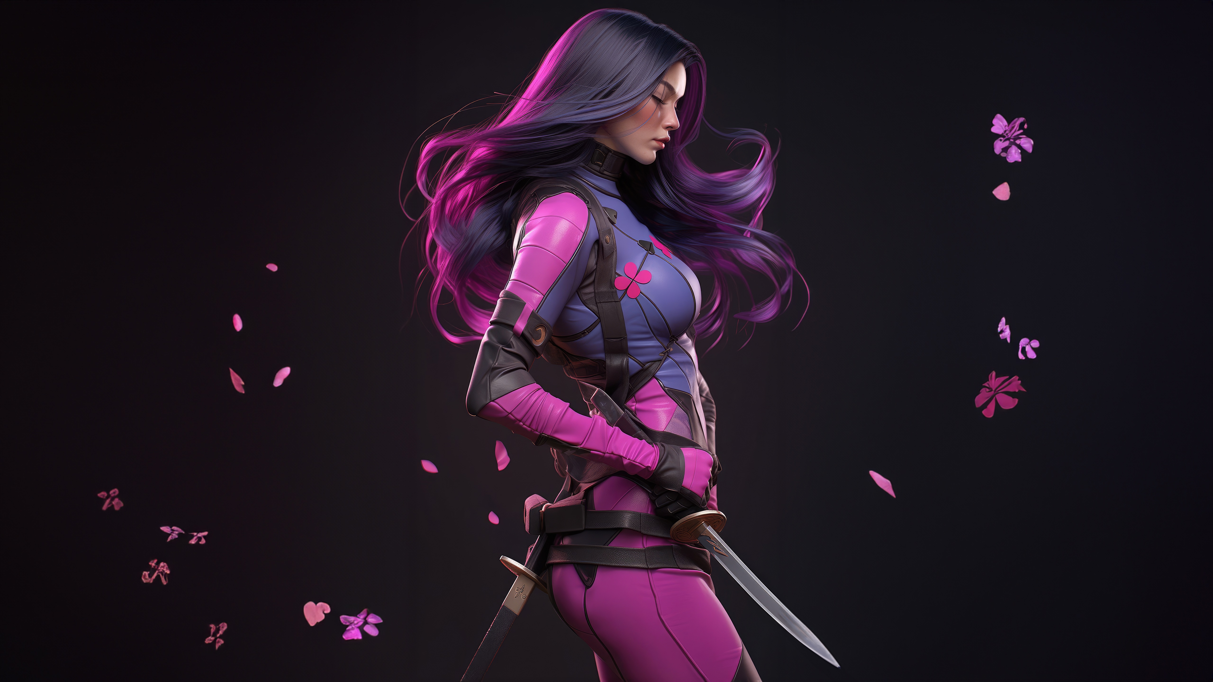 Psylocke artwork with pink and purple suit HD Wallpaper